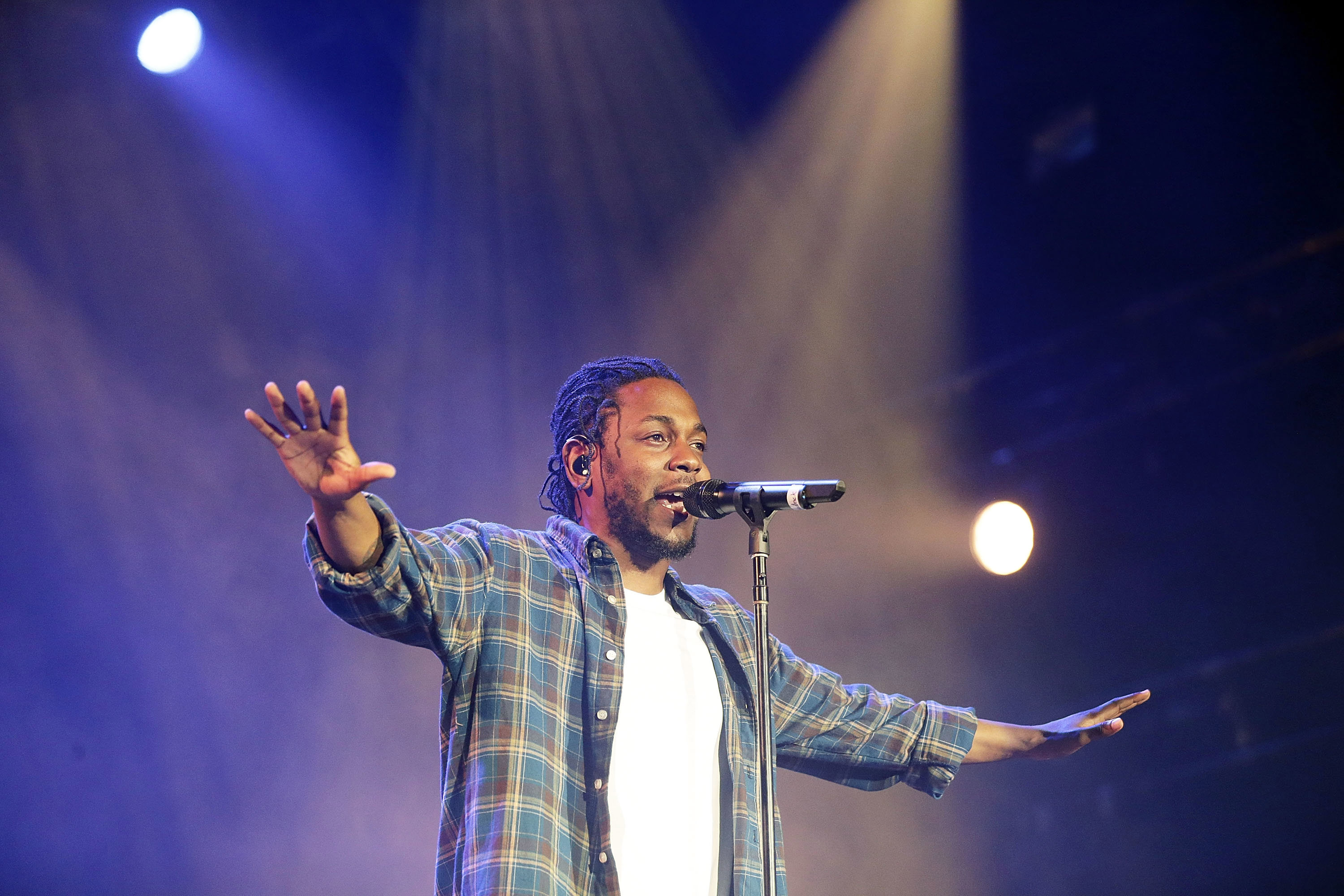 Kendrick Lamar performs live for fans at the 2016 Byron Bay Bluesfest on March 24, 2016 in Byron Bay, Australia. (Photo by Mark Metcalfe/Getty Images)