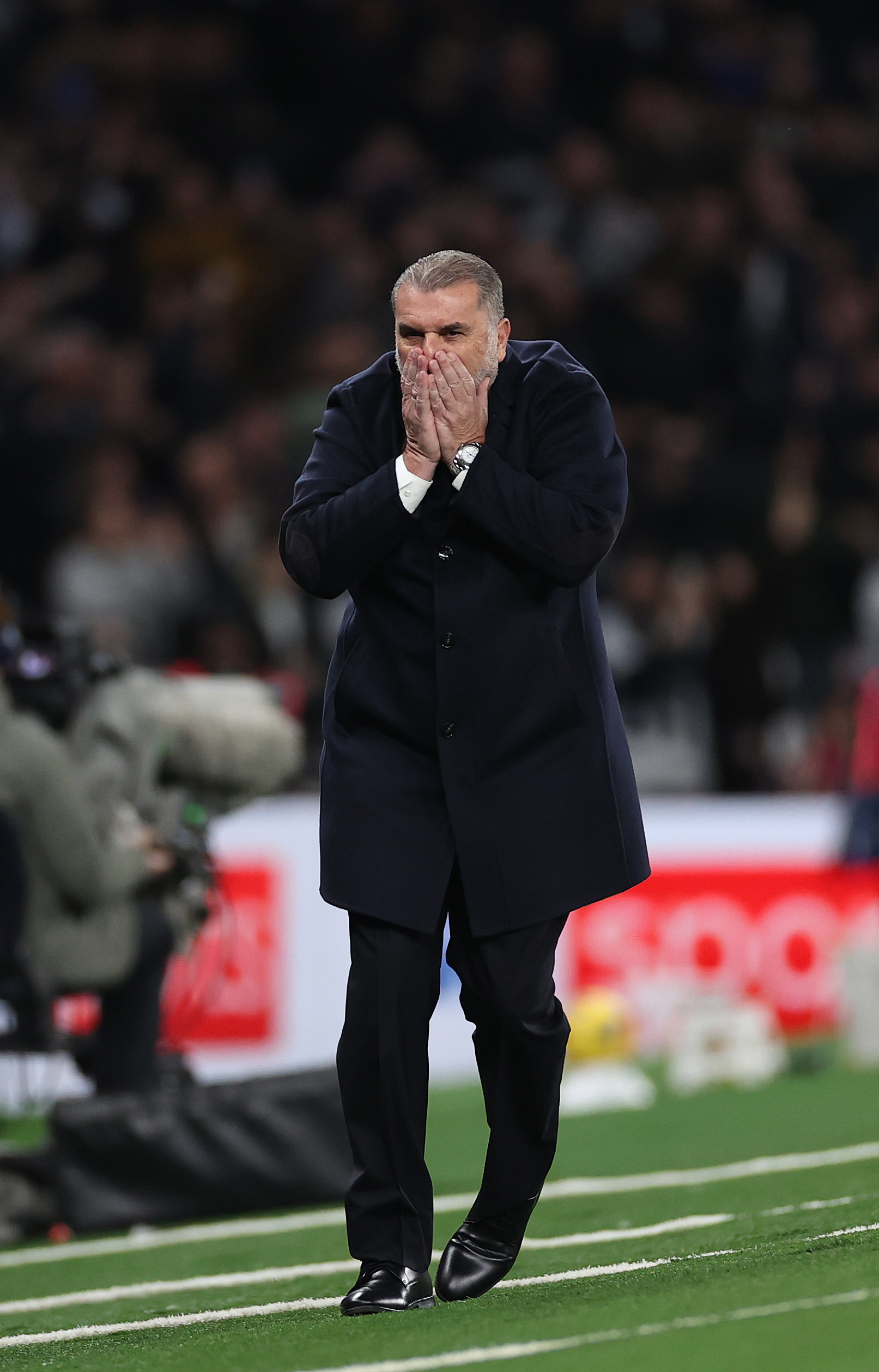 Tottenham manager Ange Postecoglou reacts during the Premier League match between the Spurs and Chelsea.