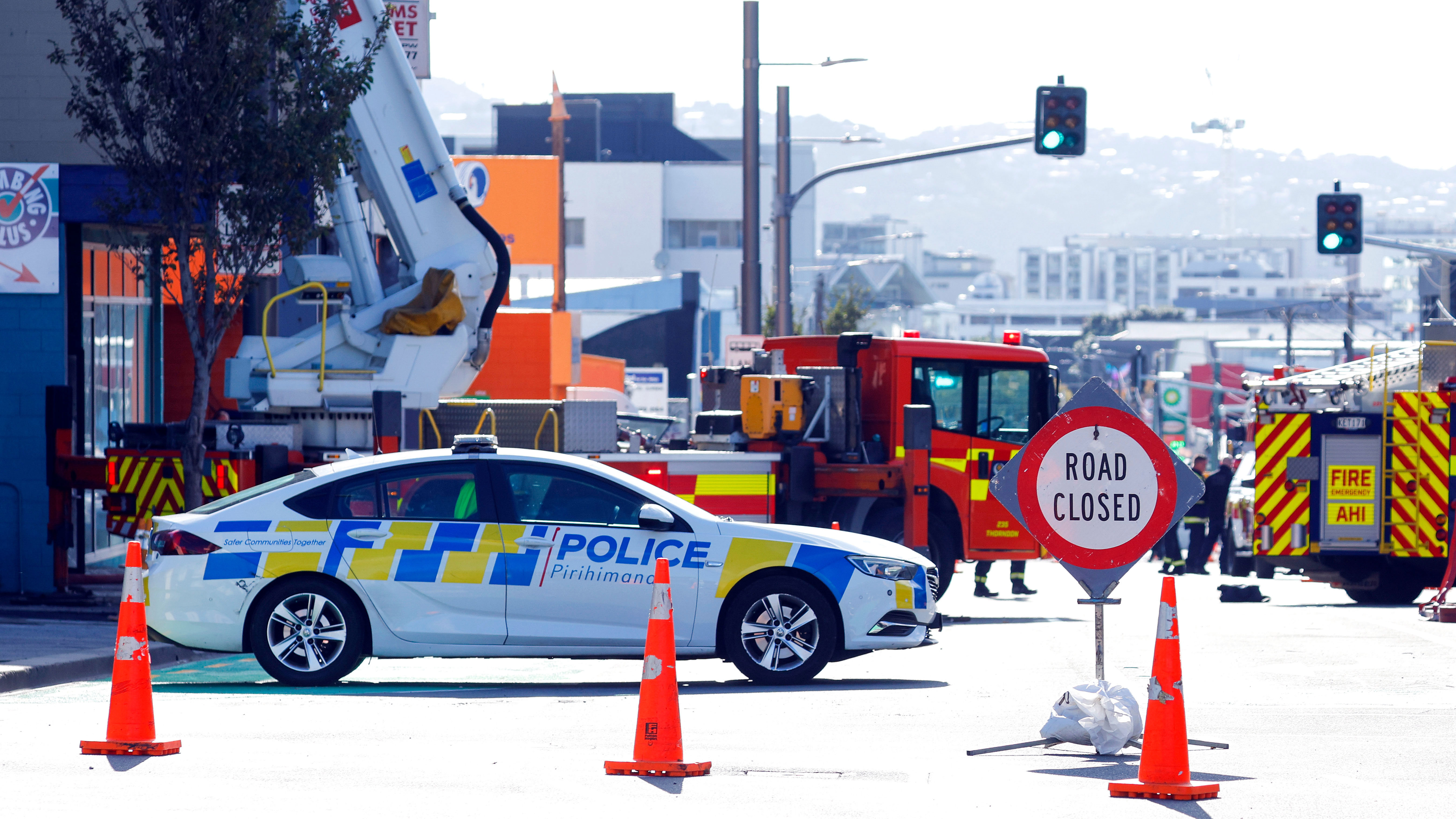 A general view of the scene the day after a fire at Loafers Lodge on May 17, 2023 in Wellington, New Zealand.