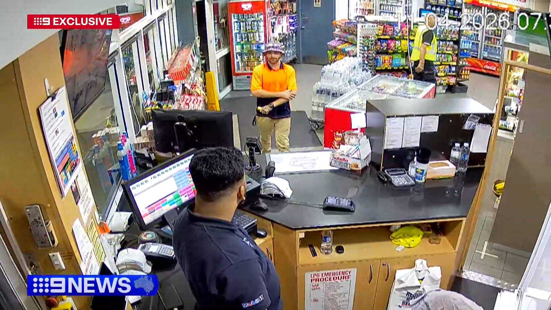The man actually entered the service station and spoke to the attendant before the alleged theft.