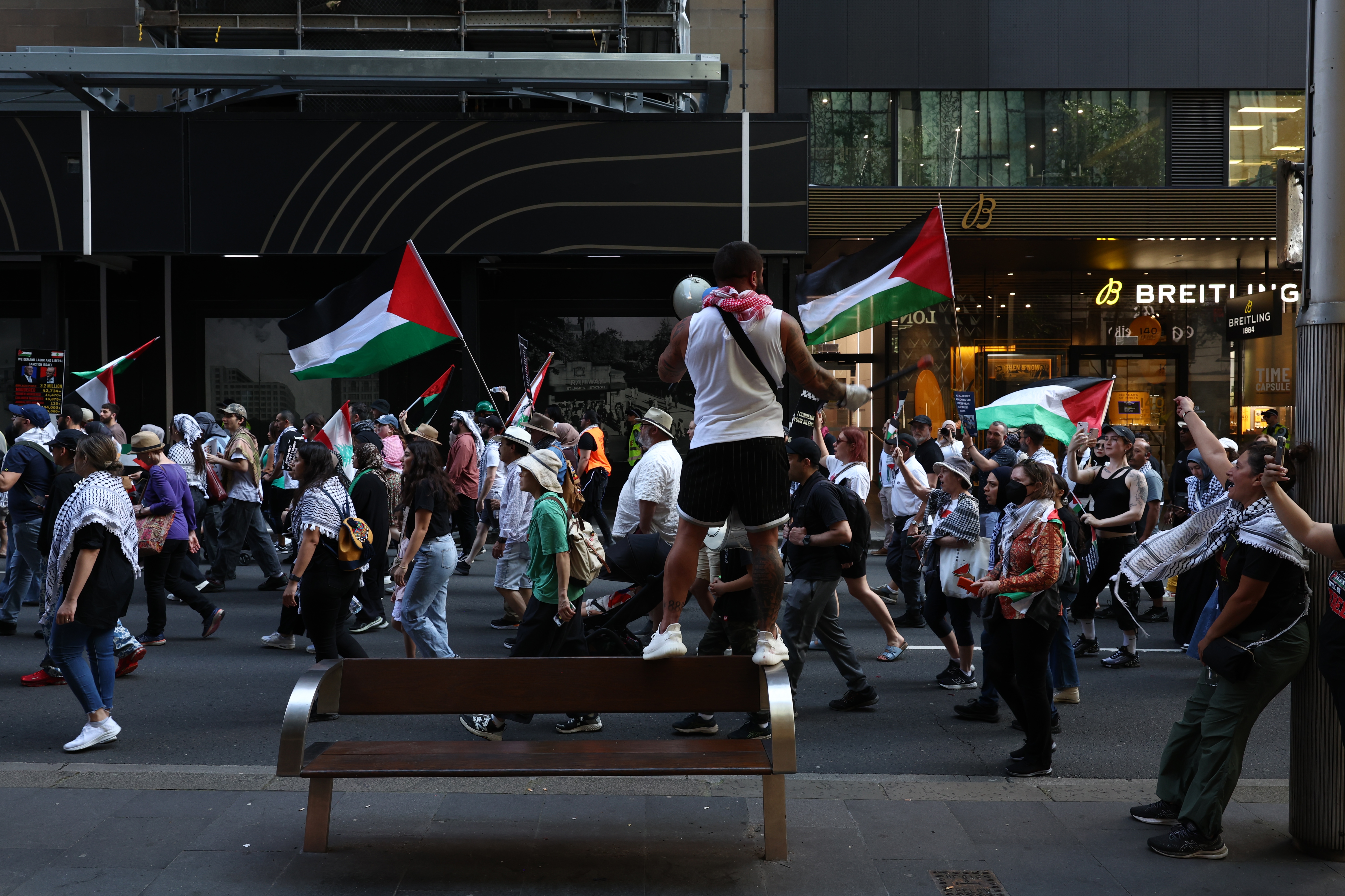 Demonstrators during a Pro Palestine rally organised by the Palestinian Action Group Sydney held at Hyde Park in Sydney on October 6, 2024. Photo: Dominic Lorrimer