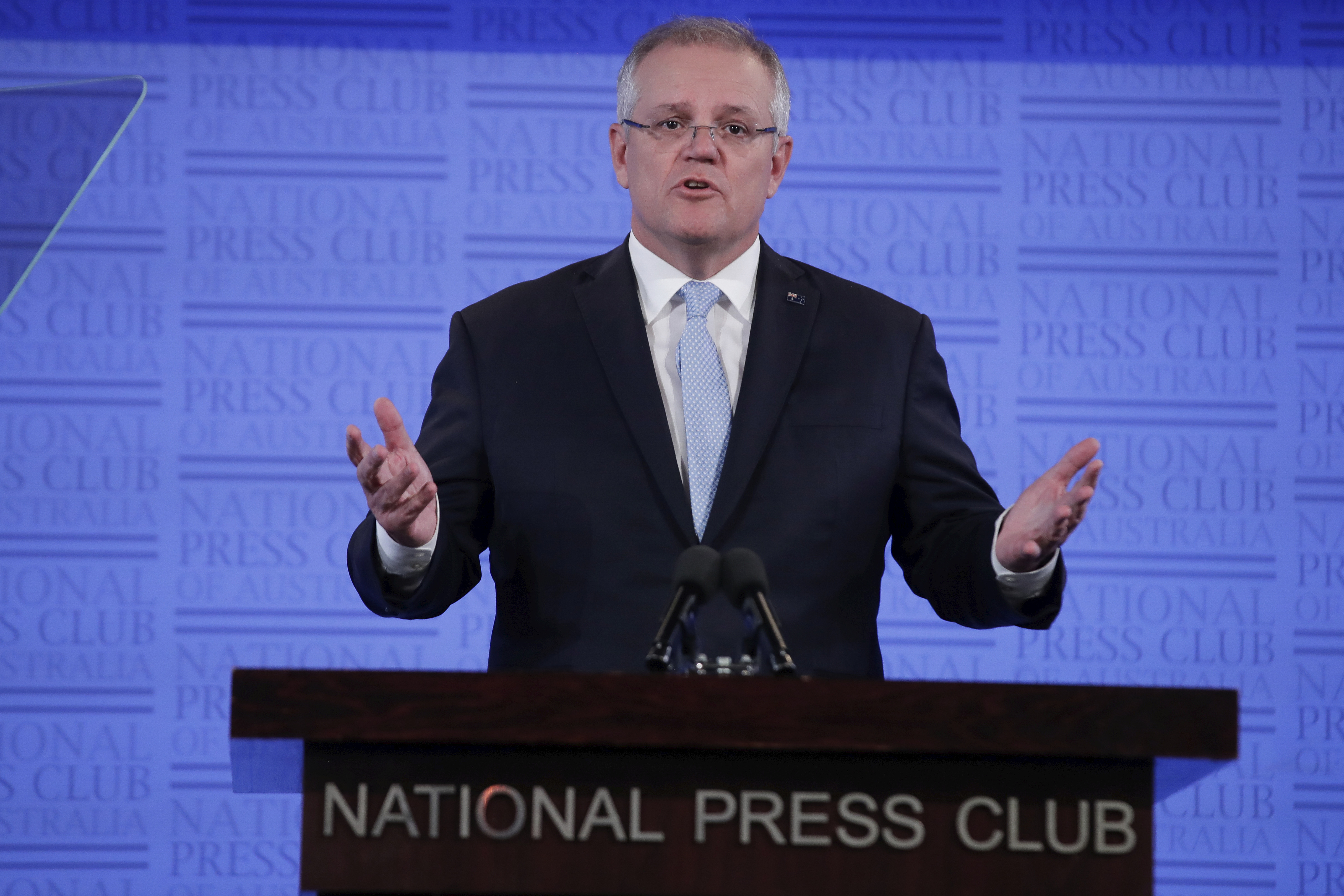 Prime Minister Scott Morrison during his address to the National Press Club of Australia, in Canberra 