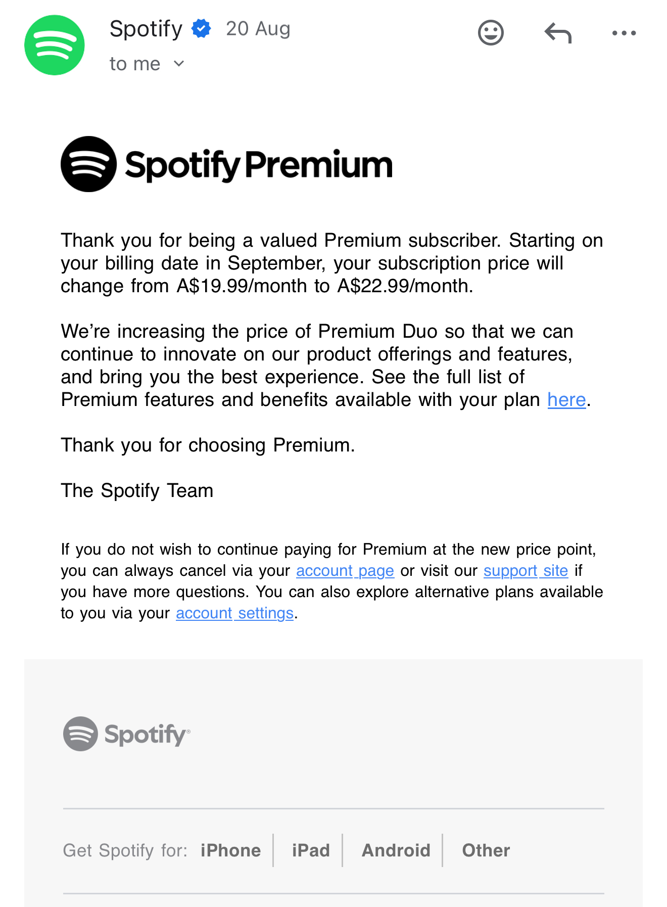 Spotify price raise