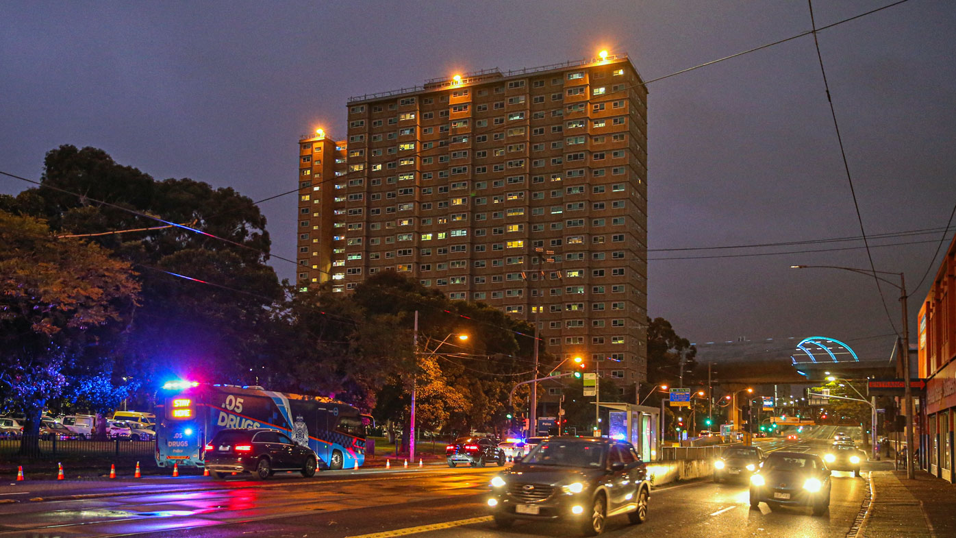 A General view of the housing commission flats in the suburb of Flemington, where a coronavirus outbreak has been recorded, on July 04, 2020 in Melbourne, Australia.