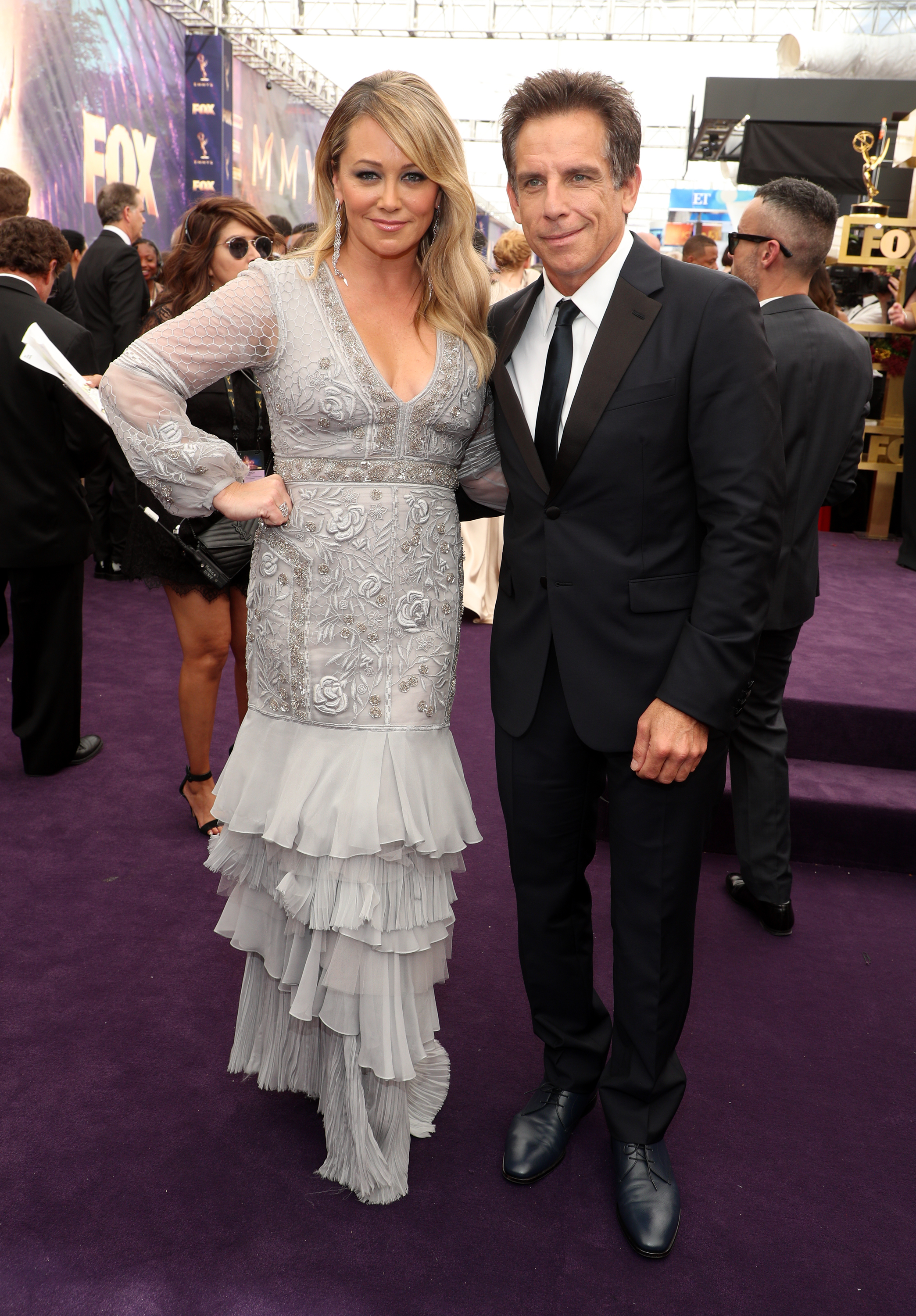 Christine Taylor and Ben Stiller attend FOXS LIVE EMMY® RED CARPET ARRIVALS during the 71ST PRIMETIME EMMY® AWARDS airing live from the Microsoft Theater at L.A. LIVE in Los Angeles