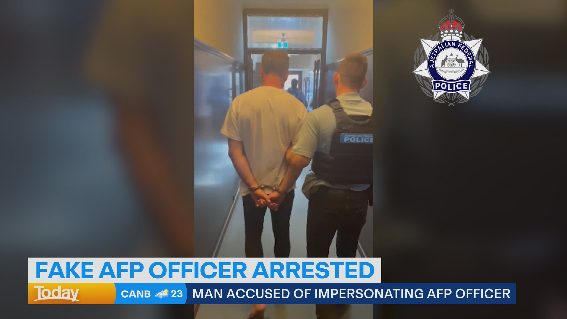 A man being arrested in handcuffs for impersonating a police officer