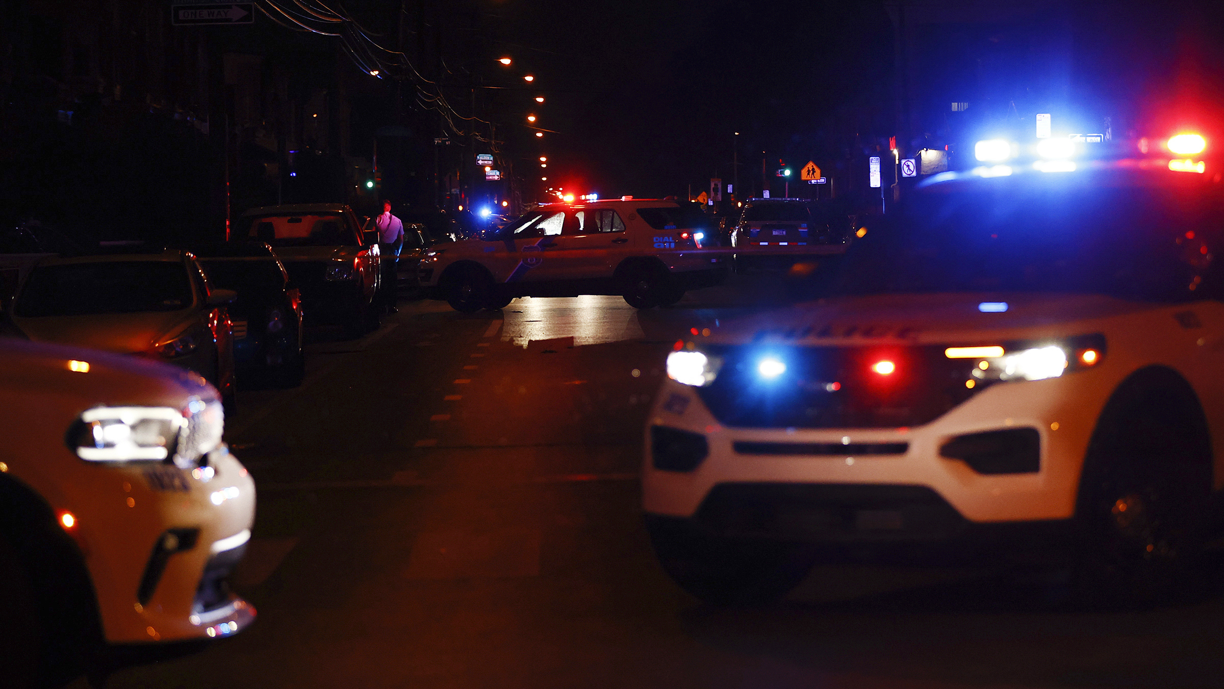 Police investigate after multiple people were shot in south west Philadelphia, USA.