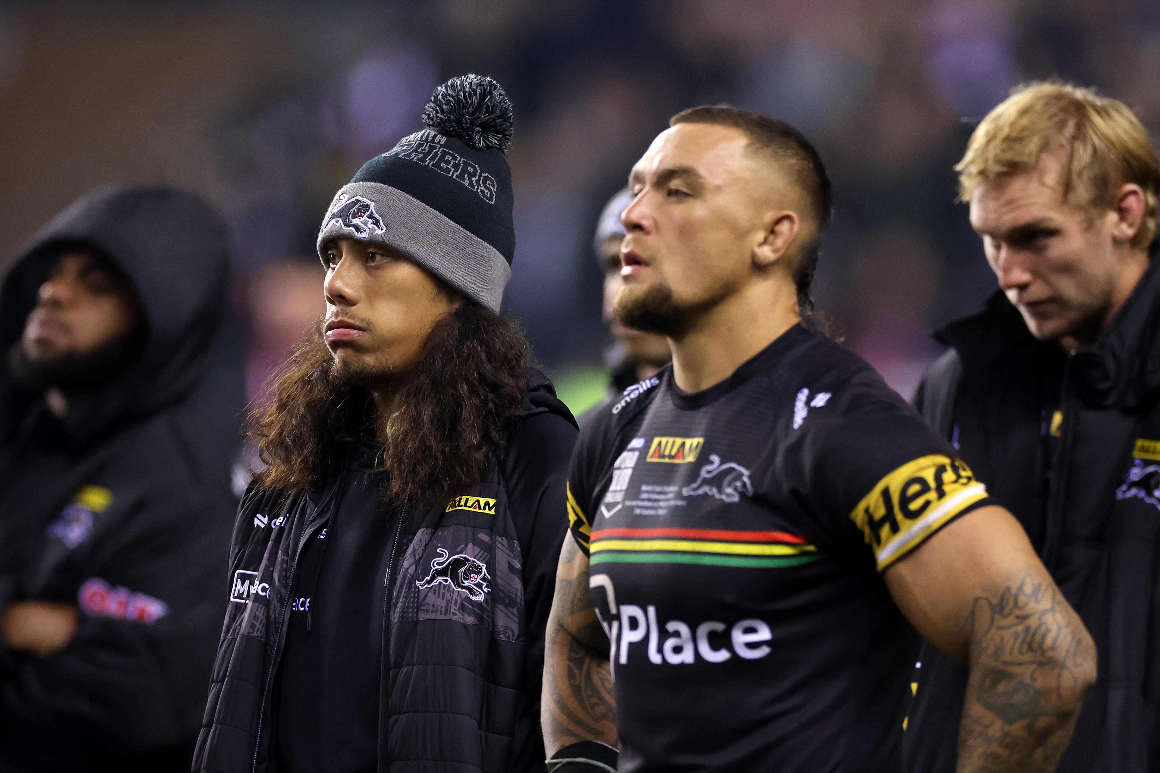 Jarome Luai and James Fisher-Harris of Penrith Panthers after losing the World Club Challenge.