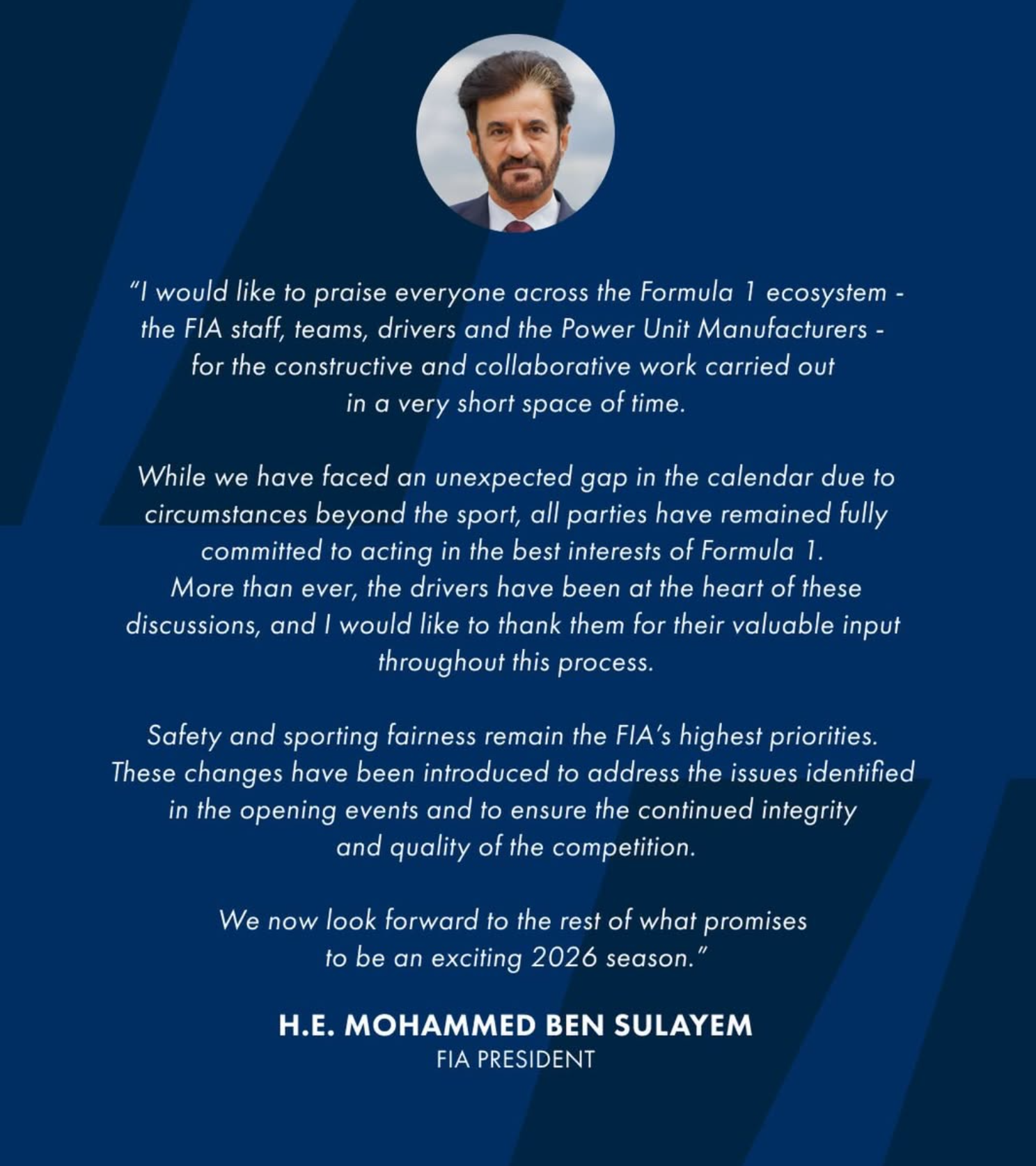 FIA president's statement. 
