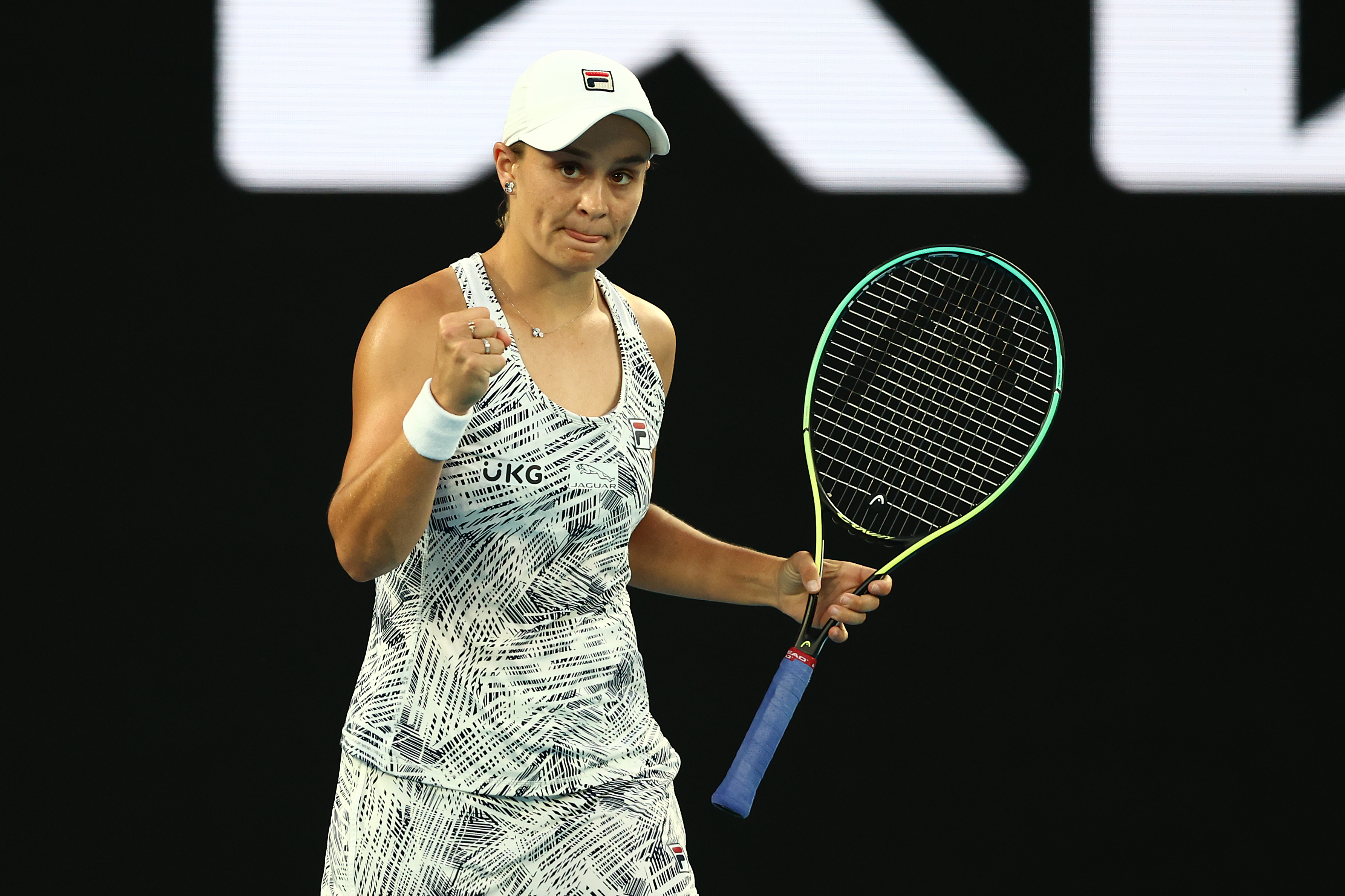 Ash Barty of Australia celebrates match point in her Women's Singles Quarterfinals match against Jessica Pegula.