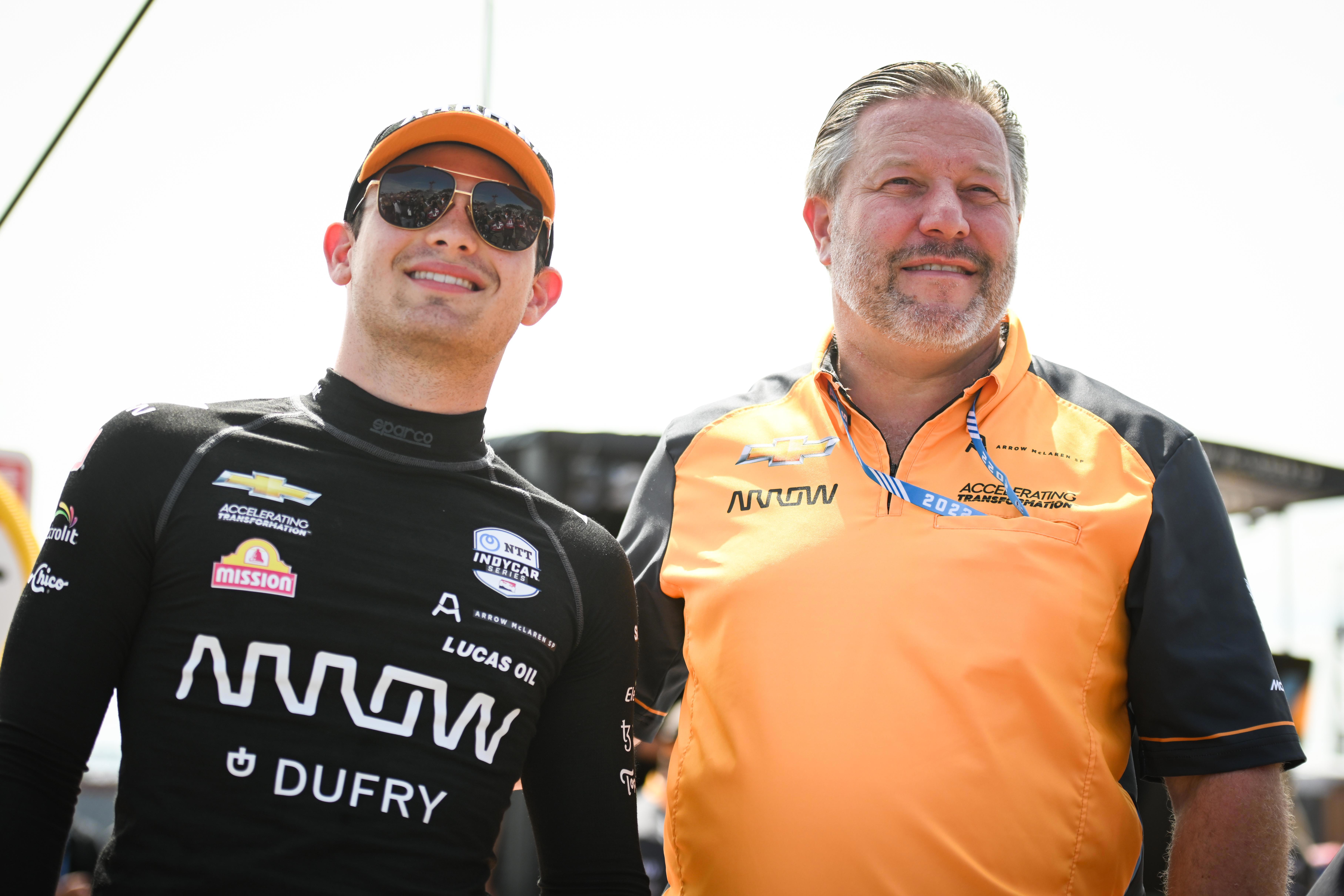 Pato O'Ward (left) with McLaren boss Zak Brown.