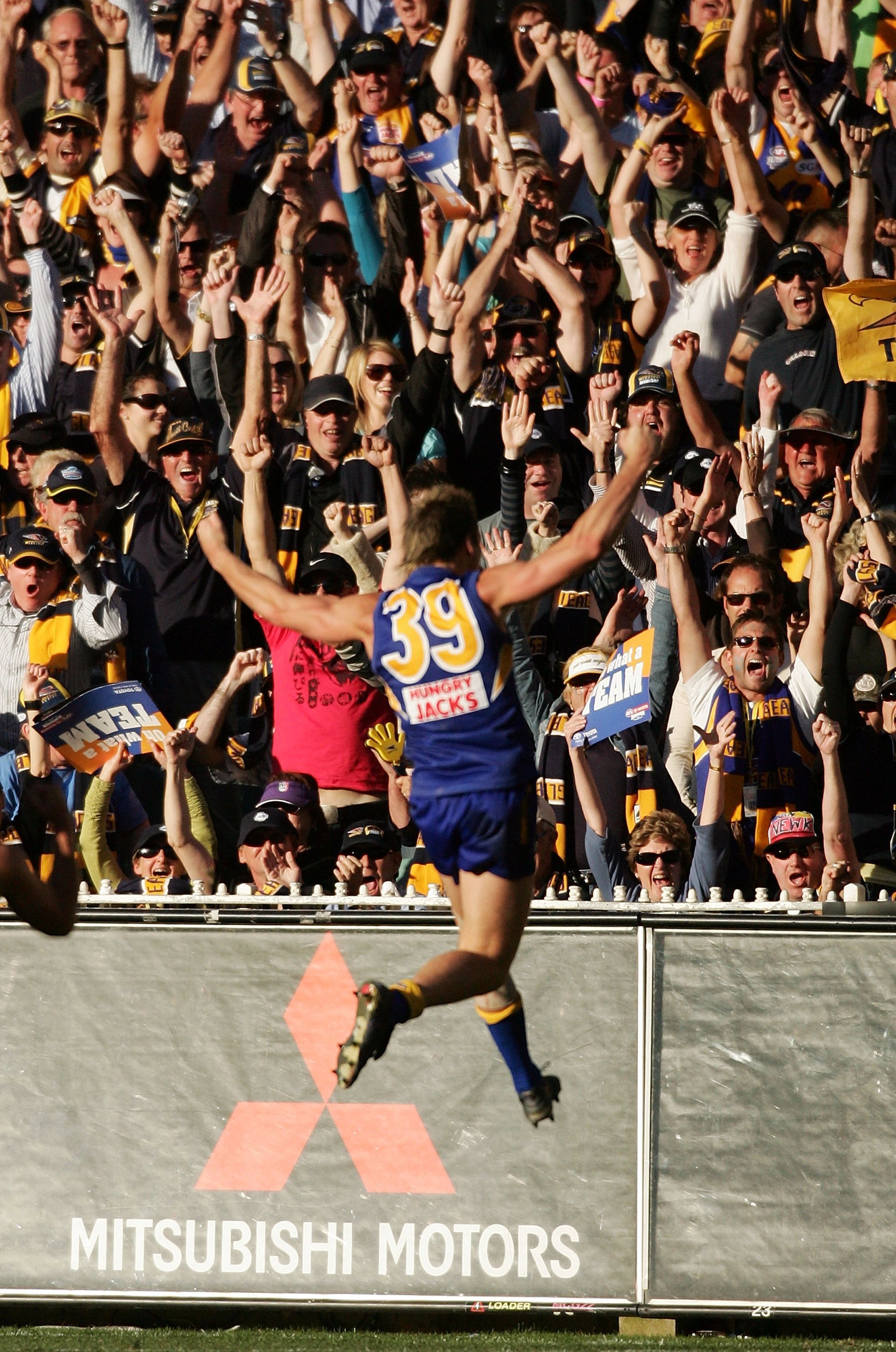 Adam Hunter of the Eagles celebrates scoring the winning goal of the 2006 AFL grand final.