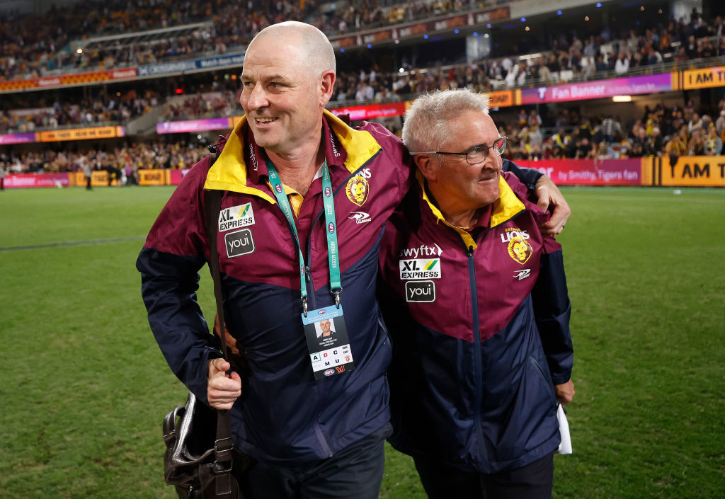 (L-R) Danny Daly and Chris Fagan, senior Coach of the Lions.