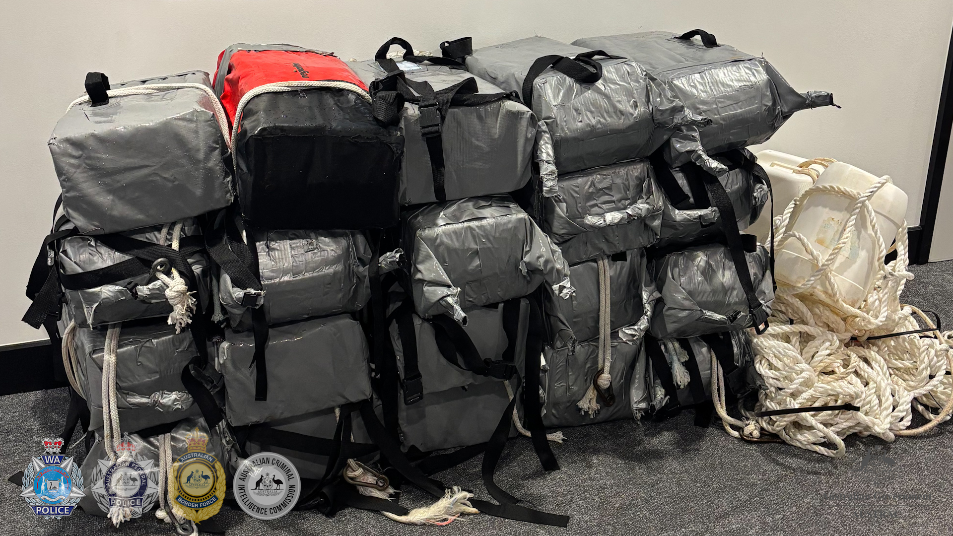 Some of the haul seized off the coast of WA. Around $170 million of the drug was found, 525kg overall.
