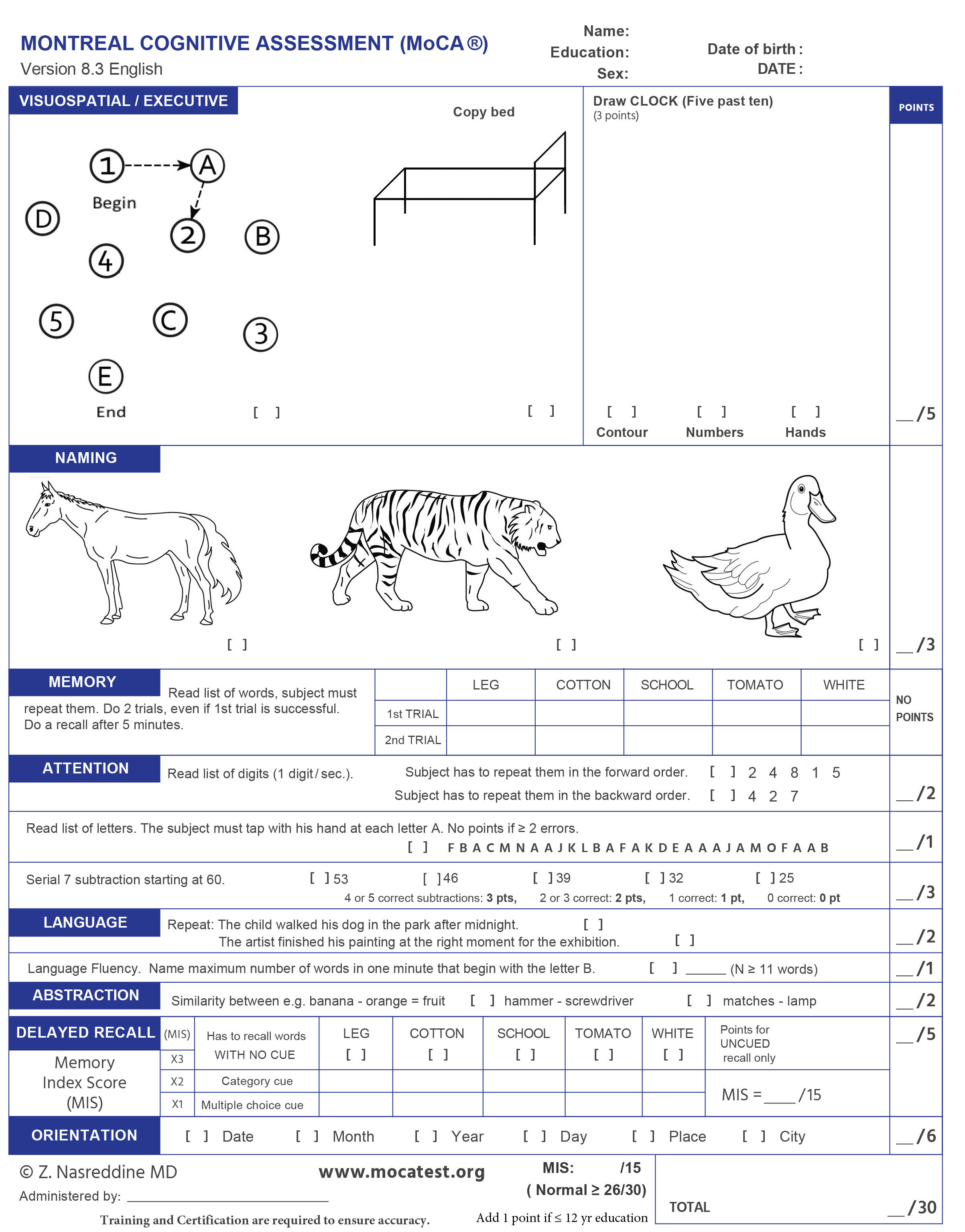 Ziad Nasreddine developed this cognitive test to determine if patients have dementia, etc.