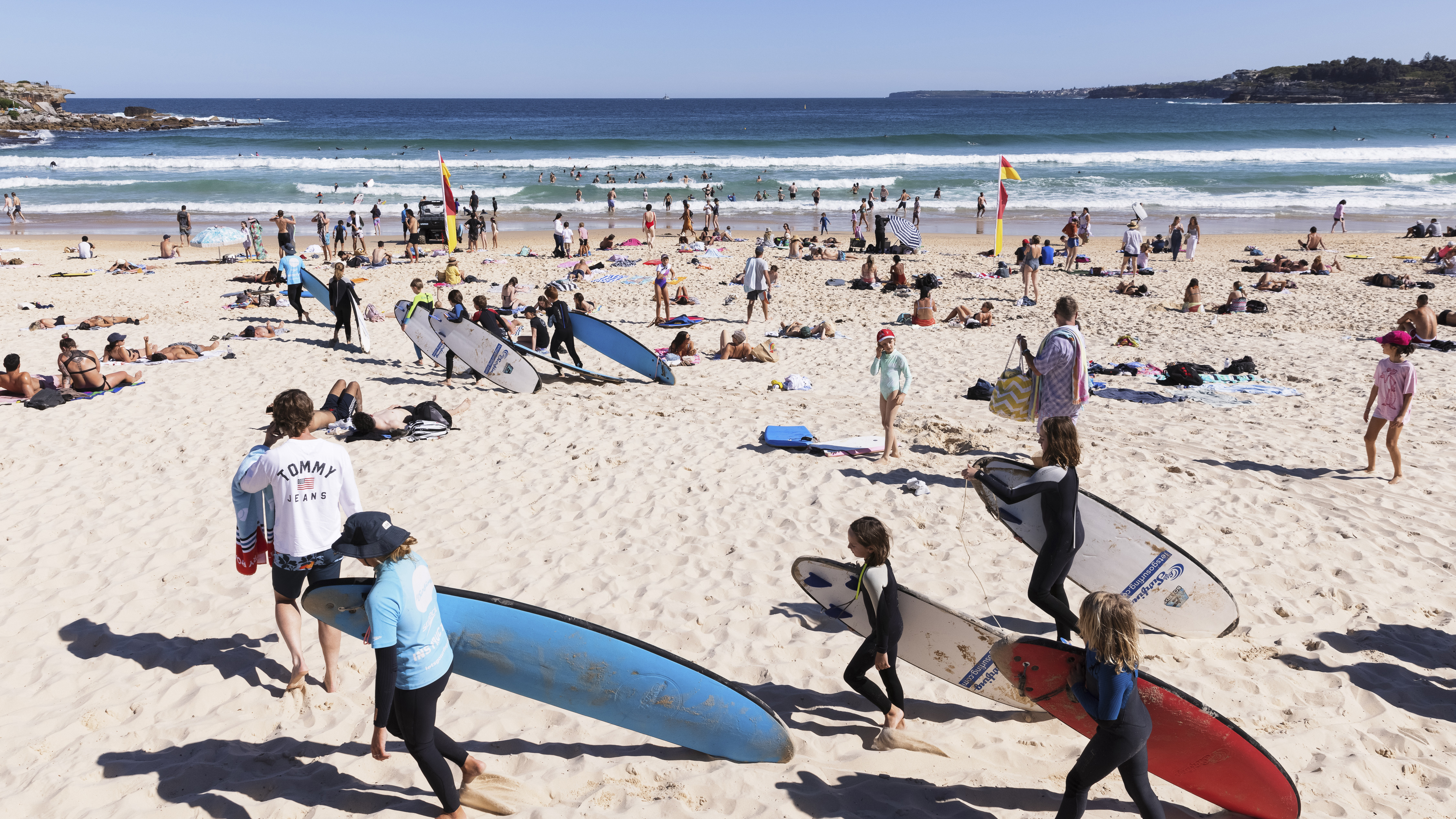 Crowds gather at Bondi Beach in Sydney.