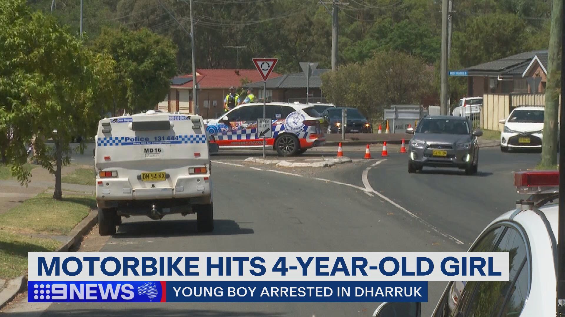 A motorbike has collided with a four-year-old girl in Sydney's west. The child was walking along Popondetta Rd in Dharruk at 1.30pm today when the motorcycle hit and injured the girl.