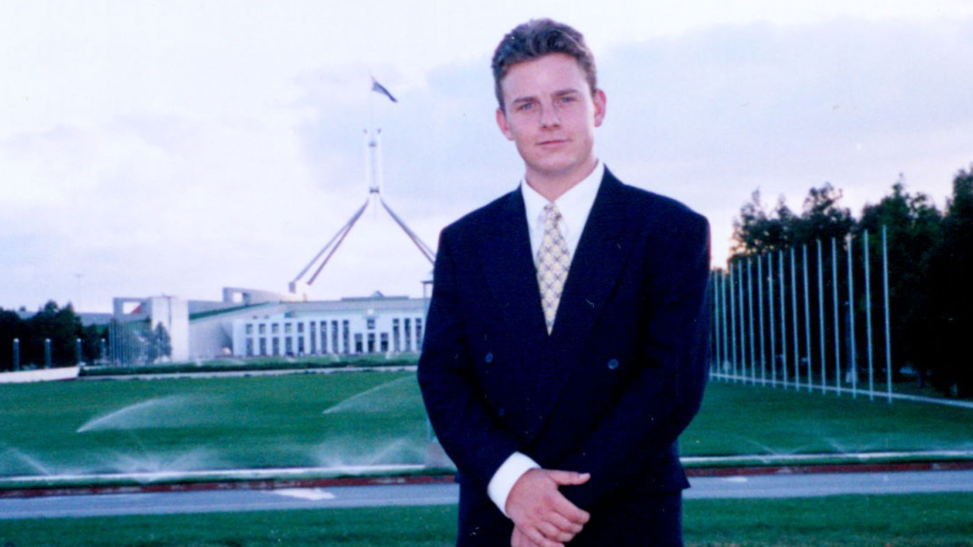 Ben Fordham stands in front of Parliament House in Canberra in this February 1, 1999 photo.