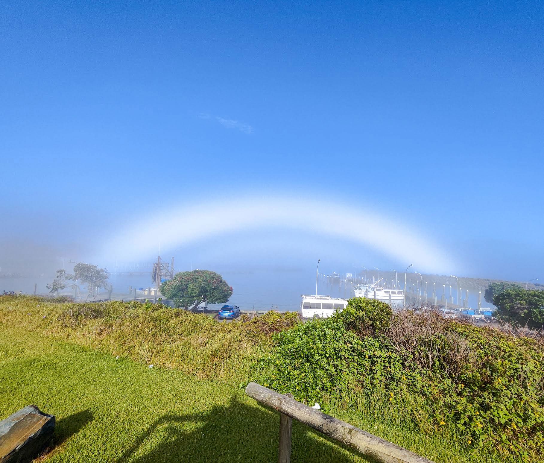A﻿ rare white rainbow has caused a spectacle after it appeared over Crowdy Head in New South Wales. 