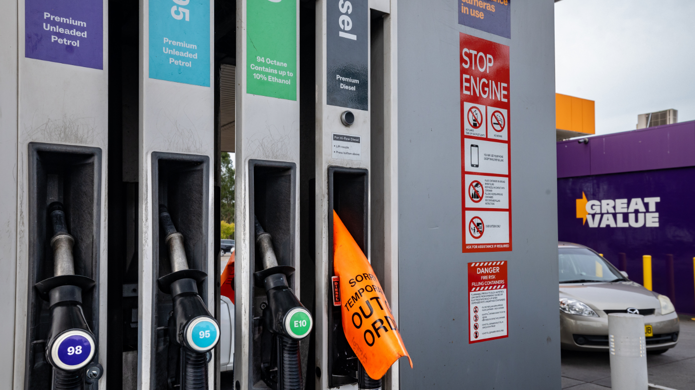 A diesel pump with an out of order sign at a Sydney service station. March 16, 2026