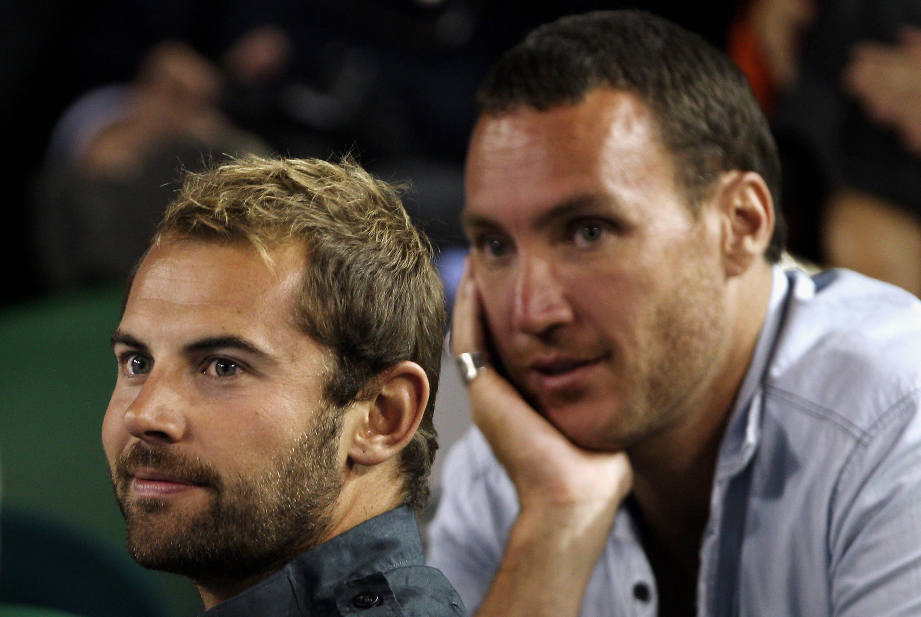 Daniel MacPherson and Callan Mulcey during day nine of the 2010 Australian Open at Melbourne Park on January 26, 2010 in Melbourne, Australia.