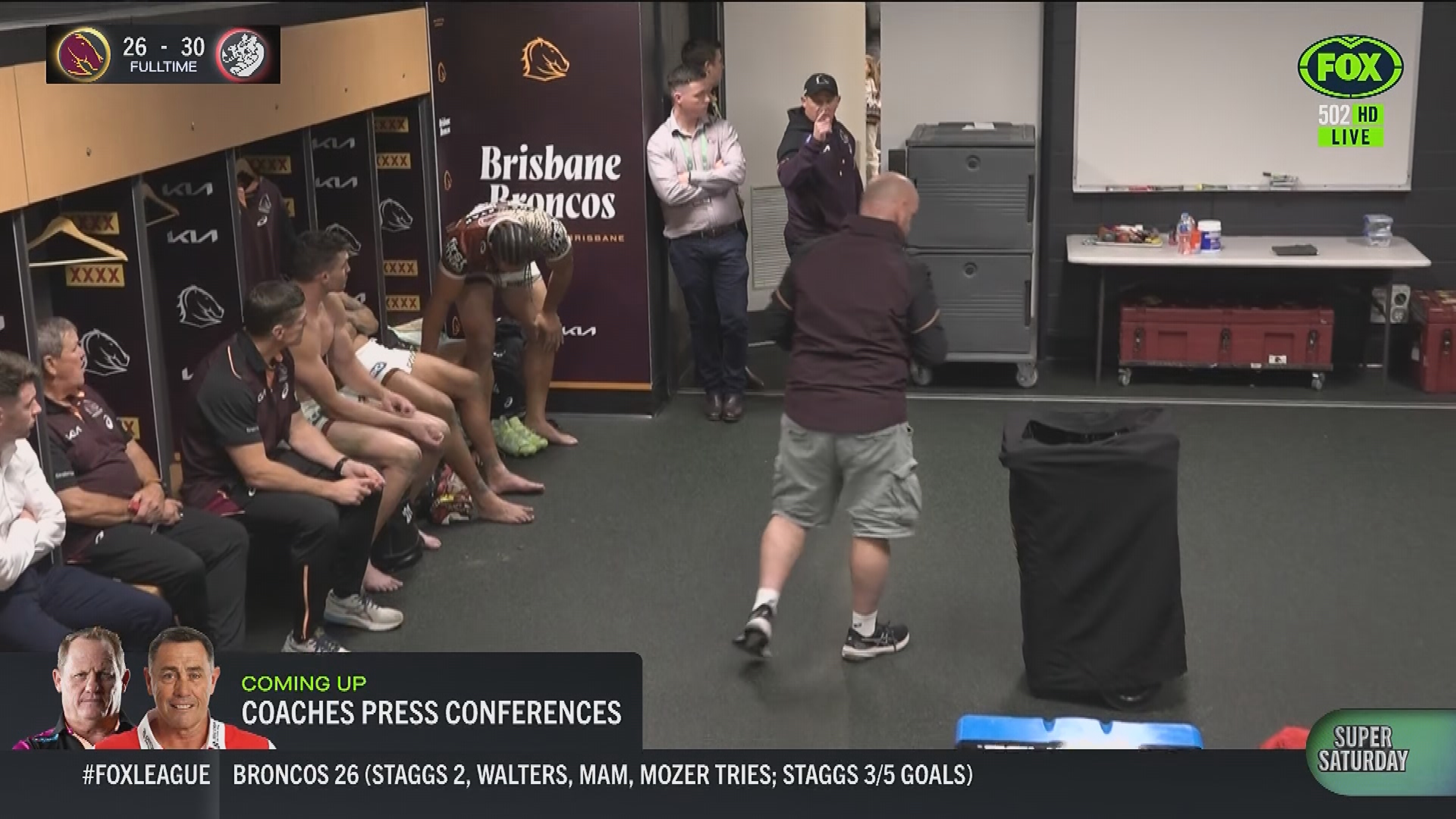 Brisbane Broncos coach Kevin Walters storms out of sheds.