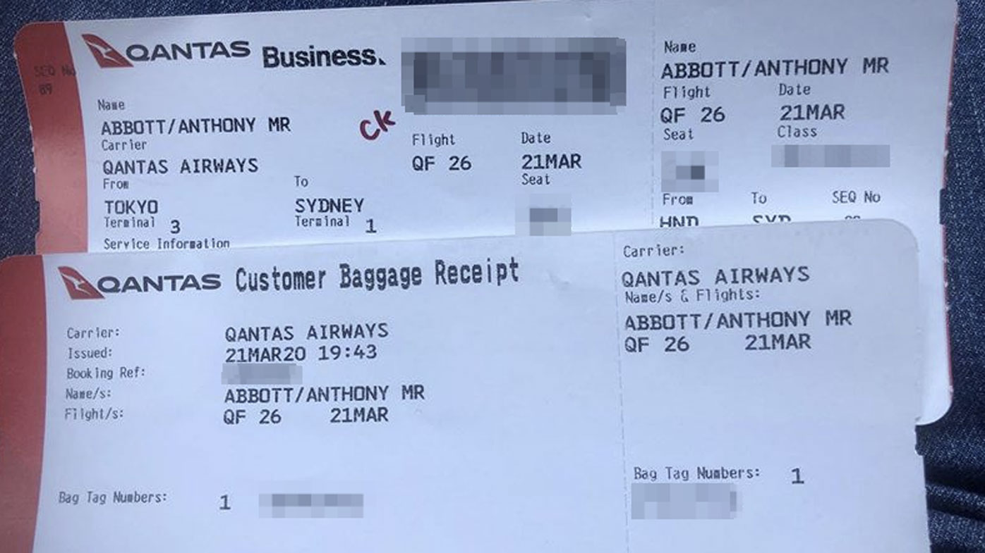 Tony Abbott posted this photo of his boarding pass on Instagram. His personal details were not obscured.