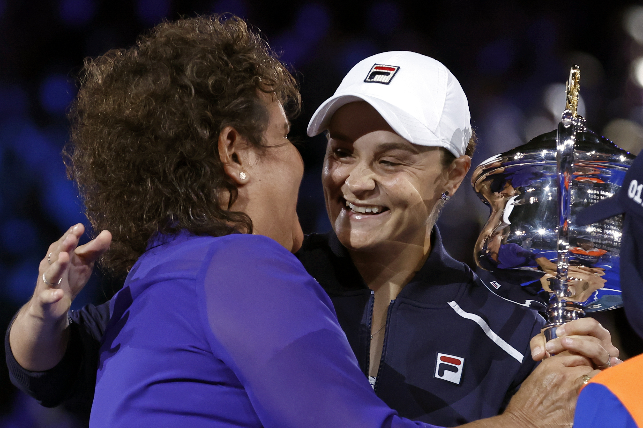 Ash Barty, right, embraces Evonne Goolagong Cawley as she receives the Daphne Akhurst Memorial Cup.