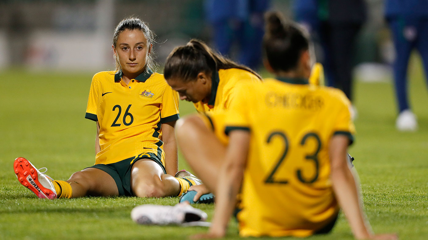 Australia Commonwealth Bank Matildas' Clare Wheeler dejected after the game at Tallaght Stadium on September 21, 2021 in Tallaght, Ireland. (Photo by Oisin Keniry/Getty Images)