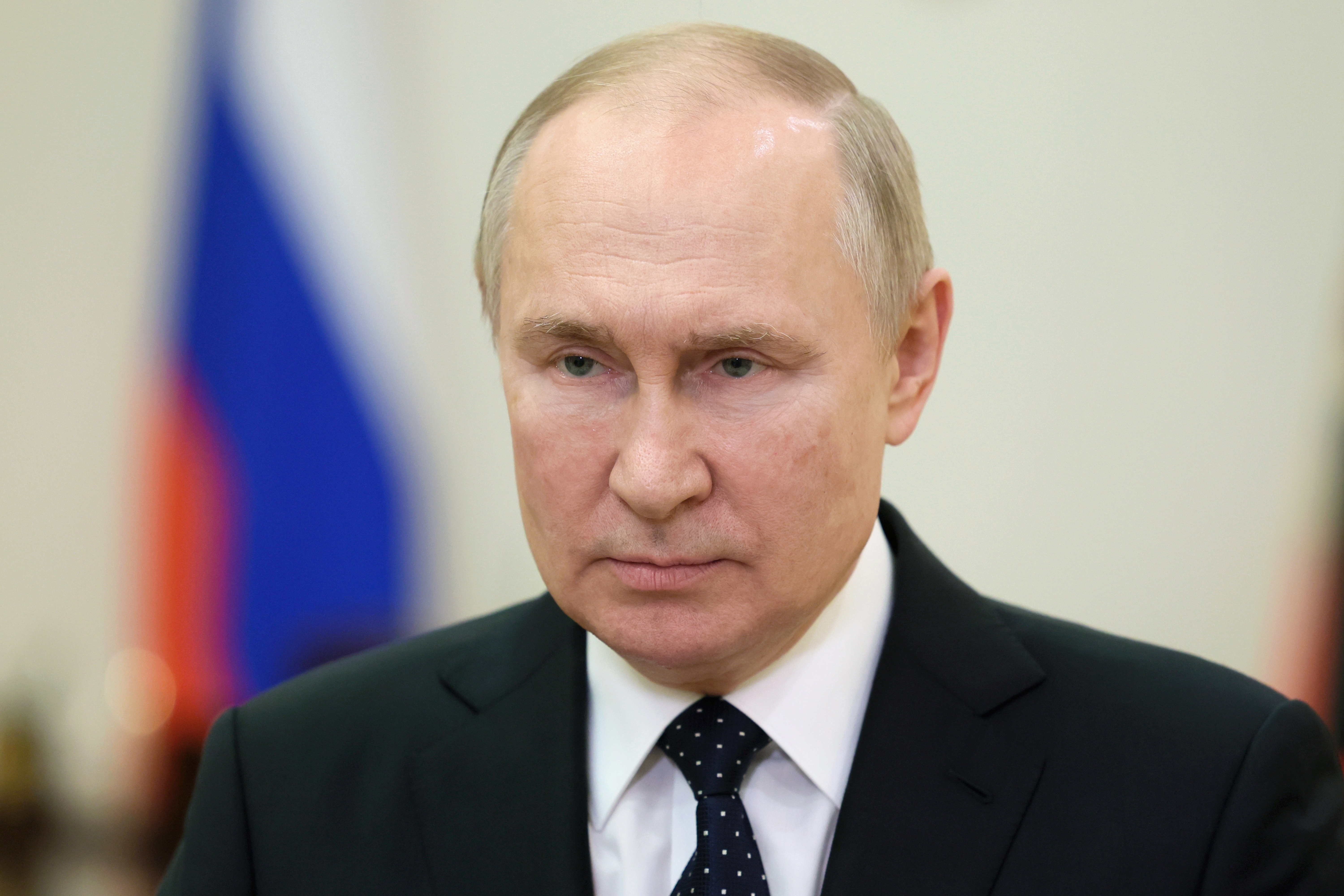 Russian President Vladimir Putin speaks during a video address on the Day of Security Agency employees on their professional holiday in Moscow, Russia, Tuesday, Dec. 20, 2022. Russia marked its Day of Employees of State Security Agencies on Tuesday.