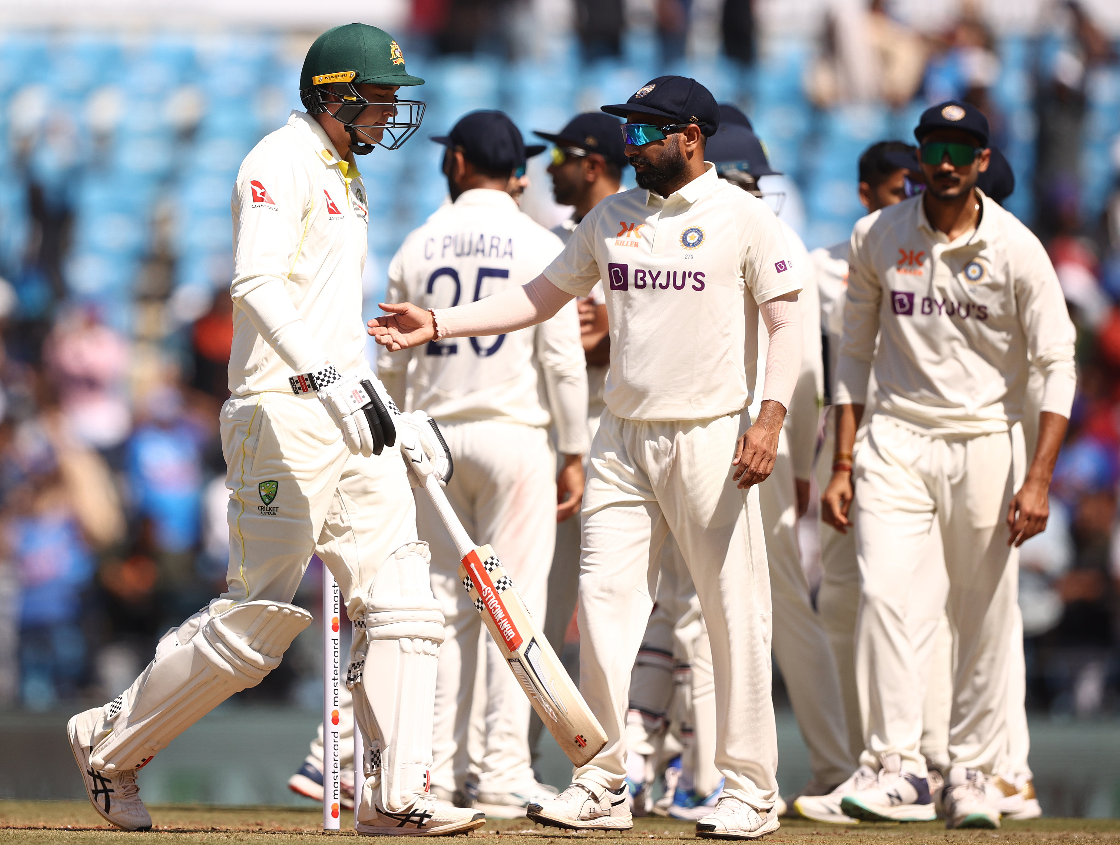 Matthew Renshaw of Australia walks off after he was dismissed by Ravindra Jadeja of India. (Photo by Robert Cianflone/Getty Images)