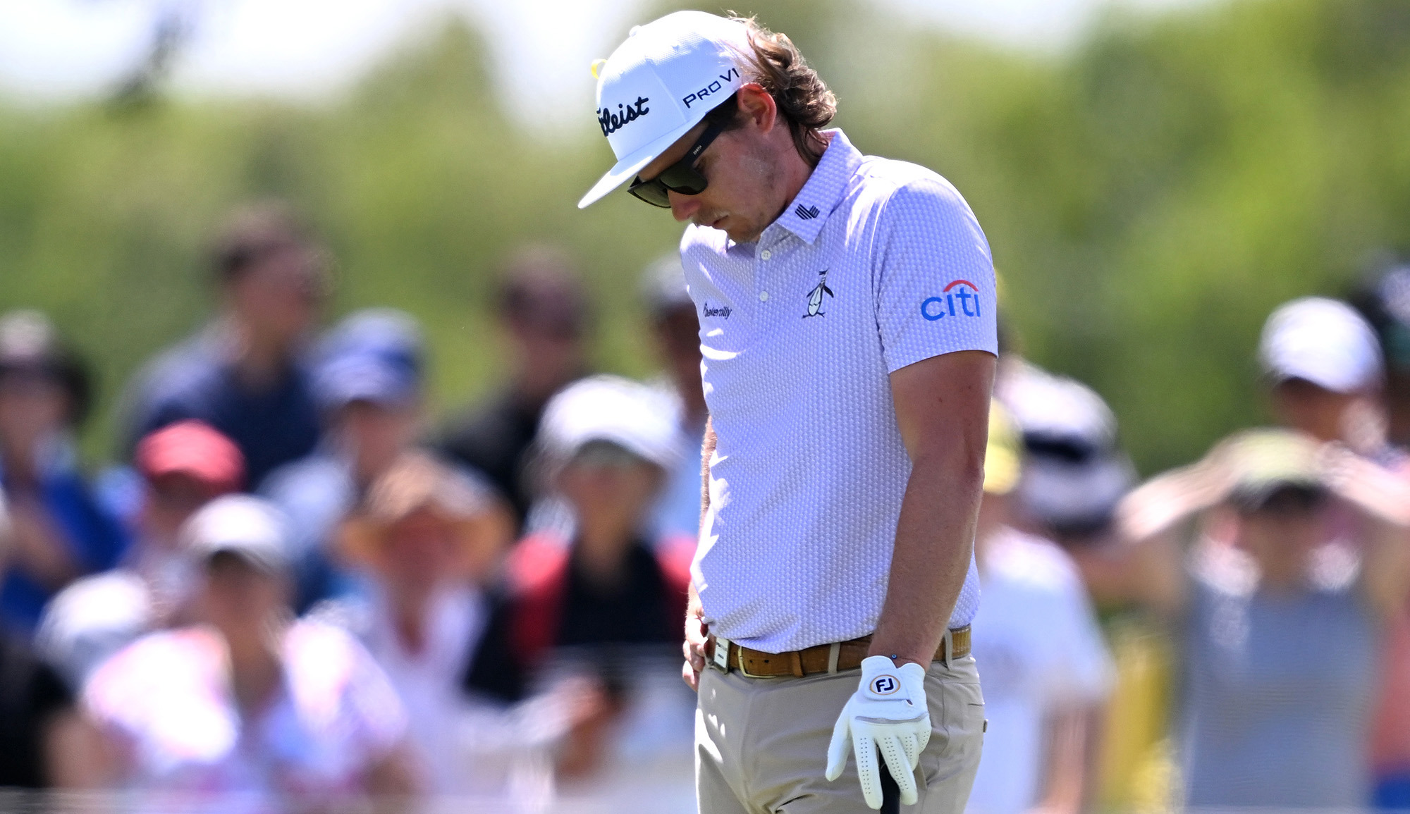 Cameron Smith reacts to a horror round at the Australian PGA Championship in Brisbane.
