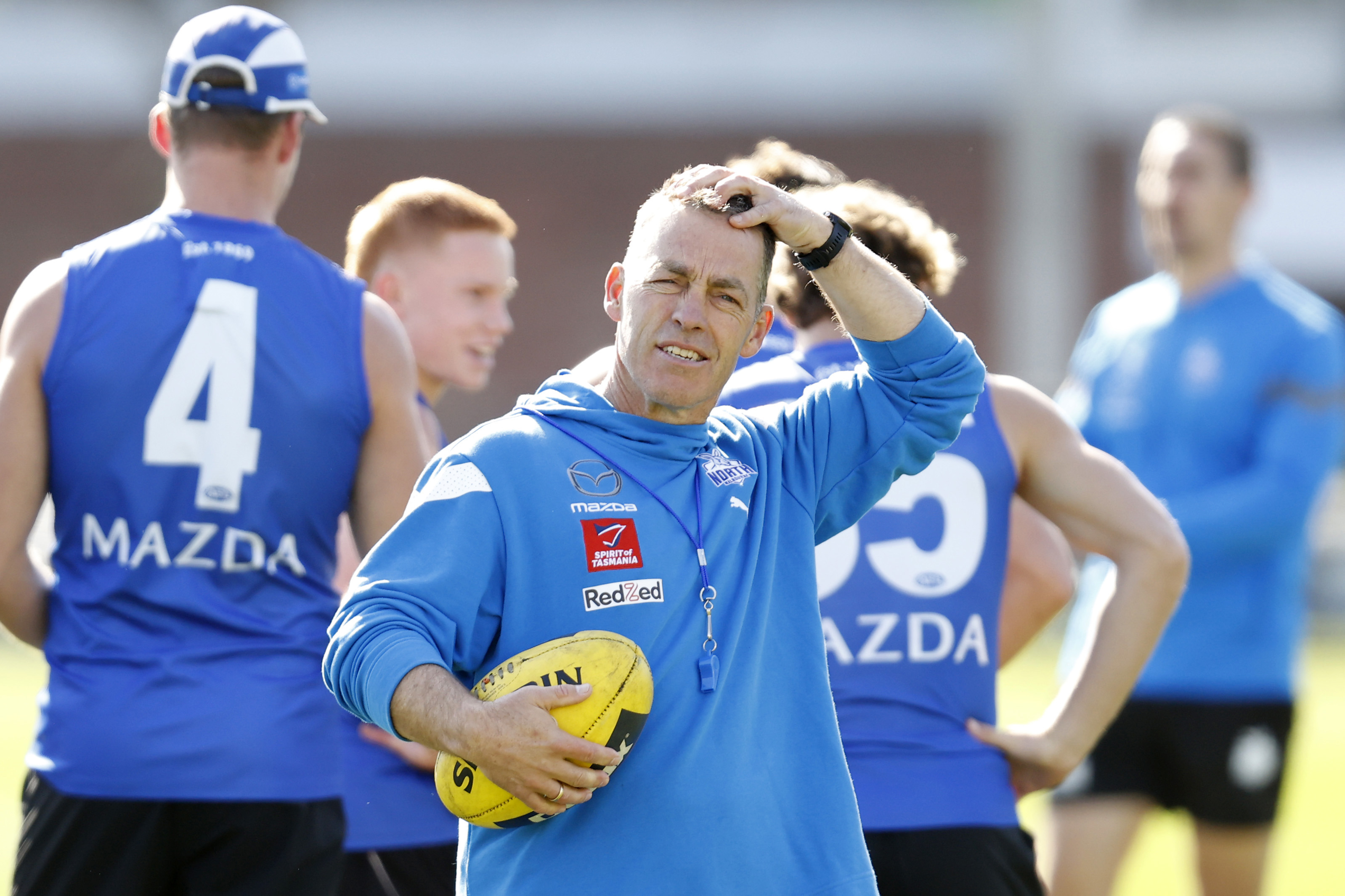 MELBOURNE, AUSTRALIA - AUGUST 02: Alastair Clarkson, North Melbourne Senior coach is seen before a North Melbourne Kangaroos AFL training session at Arden Street Ground on August 02, 2023 in Melbourne, Australia. (Photo by Darrian Traynor/Getty Images)