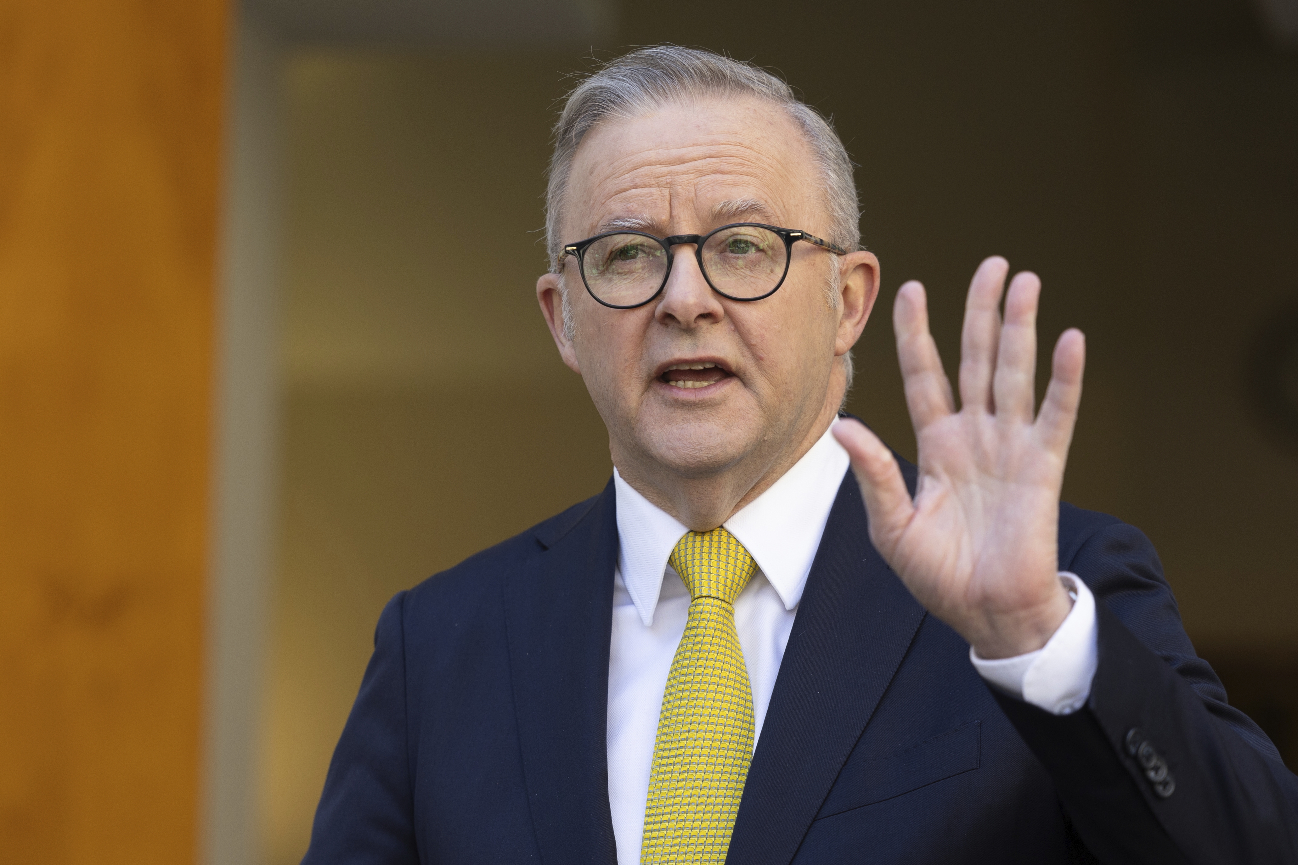 Prime Minister Anthony Albanese during a press conference at Parliament House