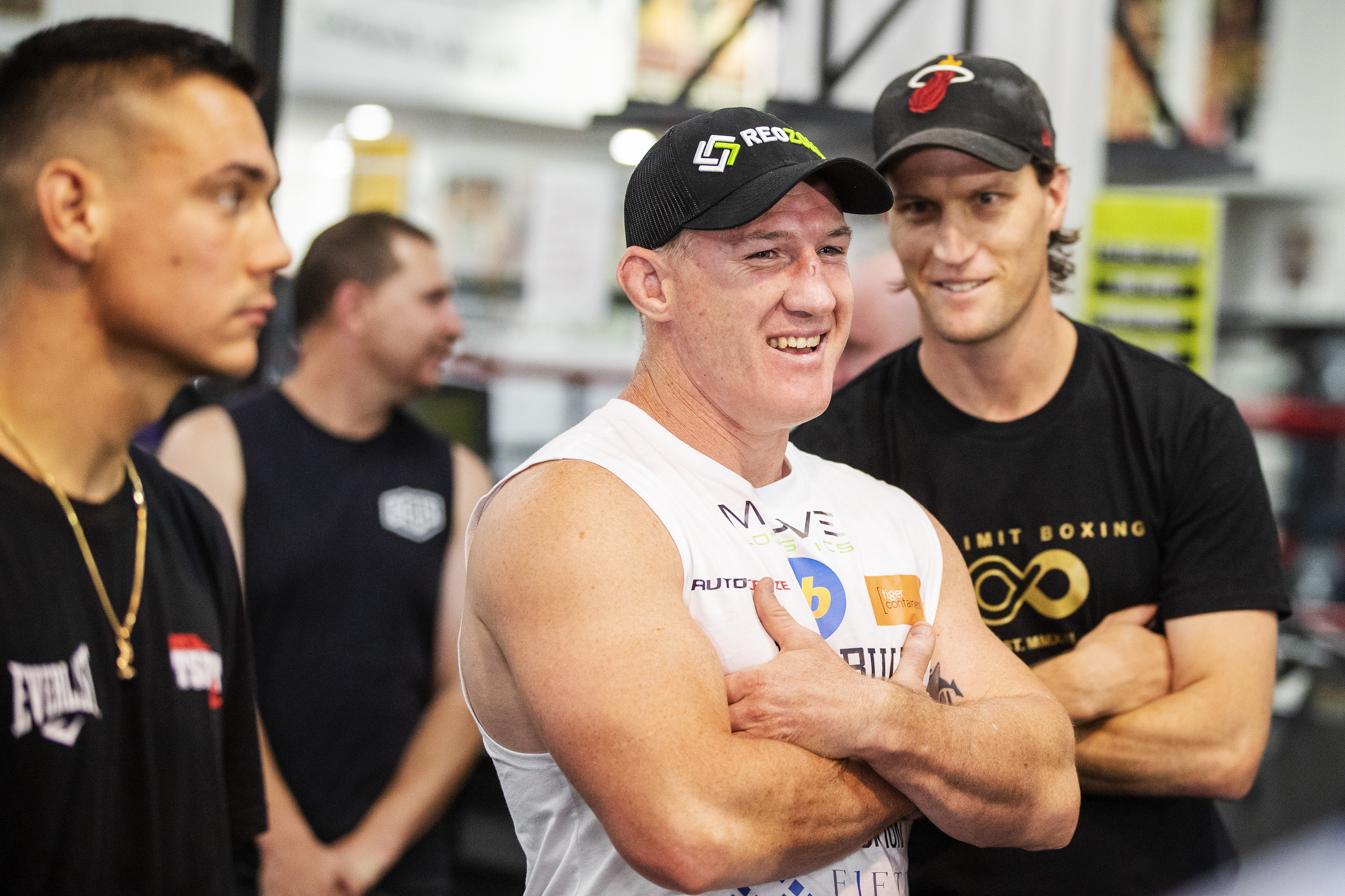 Paul Gallen laughing at Bondi Boxing Club.