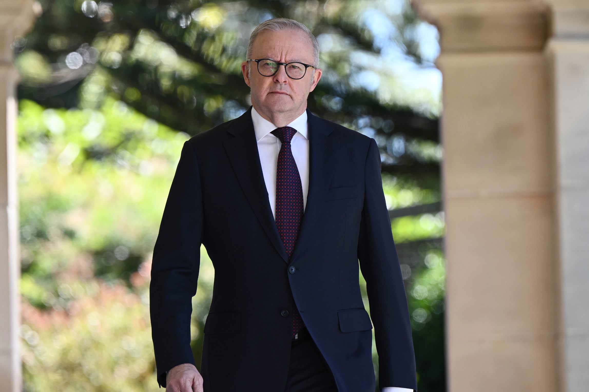 SYDNEY, AUSTRALIA - NOVEMBER 12: Australian Prime Minister Anthony Albanese arrives for the welcome ceremony of the Indonesian President Prabowo Subianto at Admiralty House on November 12, 2025 in Sydney, Australia. President Subianto is visiting Australia for the first time since taking office in 2024. (Photo by Bianca De Marchi-Pool/Getty Images)
