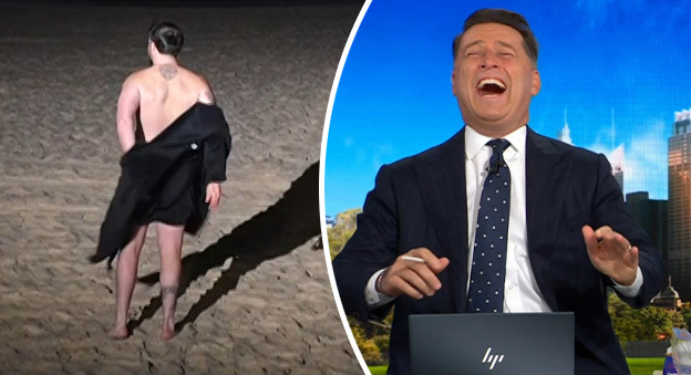 Aaron Woods strips off at Bondi as Karl Stefanovic is left in tears.