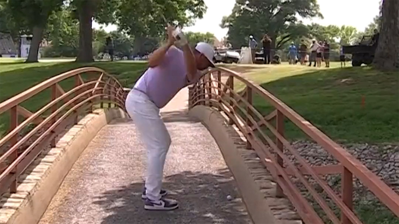 Michael Block was forced to play from a bridge on the first day of the Charles Schwab Challenge.