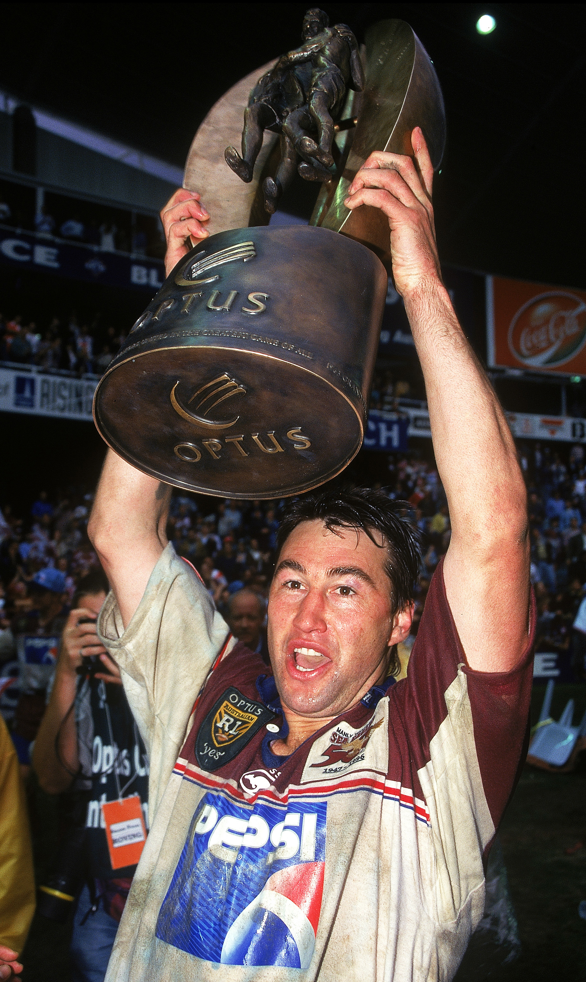 SYDNEY, AUSTRALIA - SEPTEMBER 29:  Terry Hill of the Sea Eagles holds aloft the winners trophy after the ARL Grand Final between the Manly Warringah Sea Eagles and the St George Dragons at the Sydney Football Stadium September 29, 1996 in Sydney, Australia. (Photo by Getty Images)