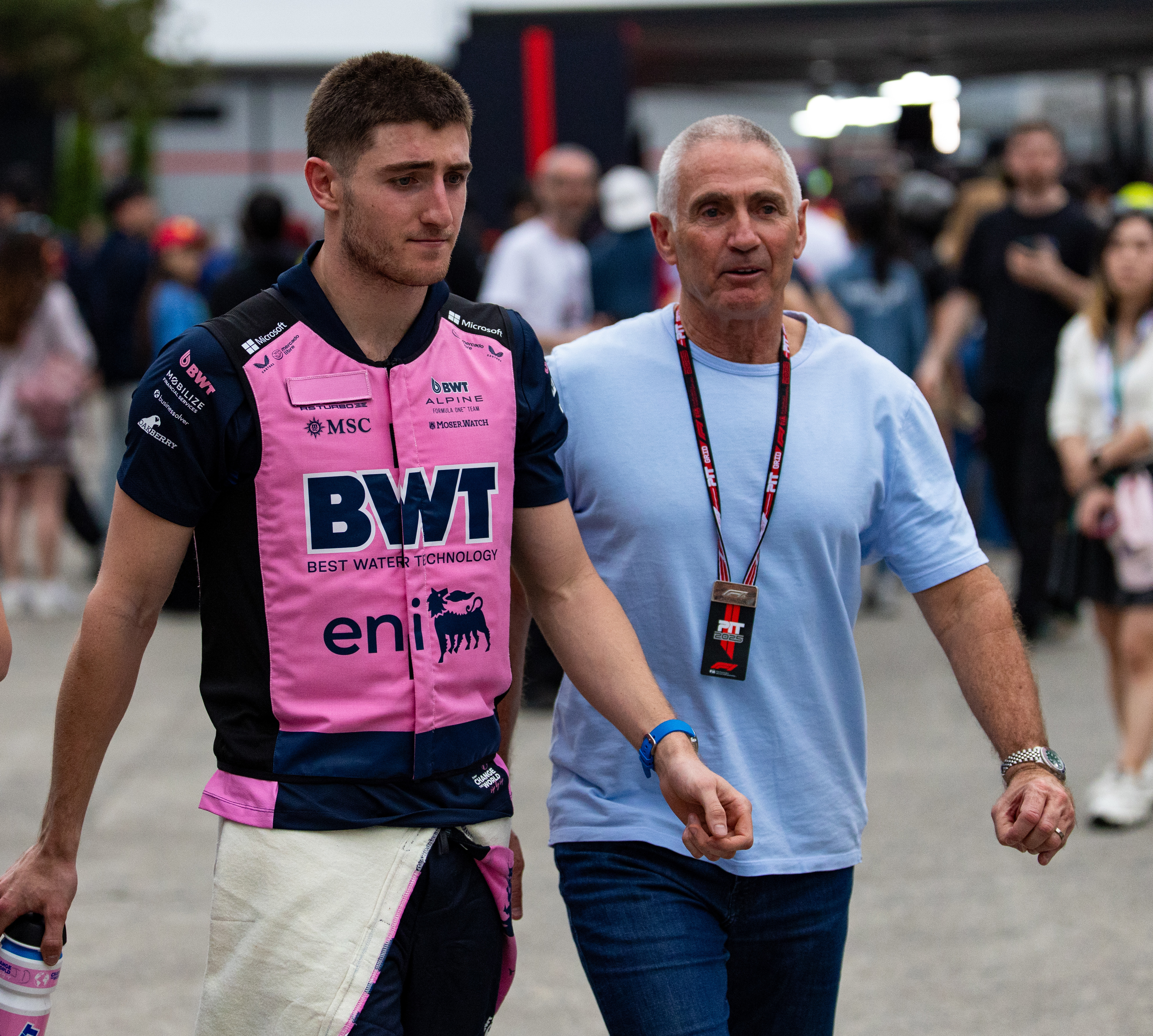 Jack Doohan of Australia and Alpine F1 Team walks in the paddock with his father, Mick Doohan, during the F1 Grand Prix of China at Shanghai International Circuit on March 23, 2025 in Shanghai, China. (Photo by Kym Illman/Getty Images)