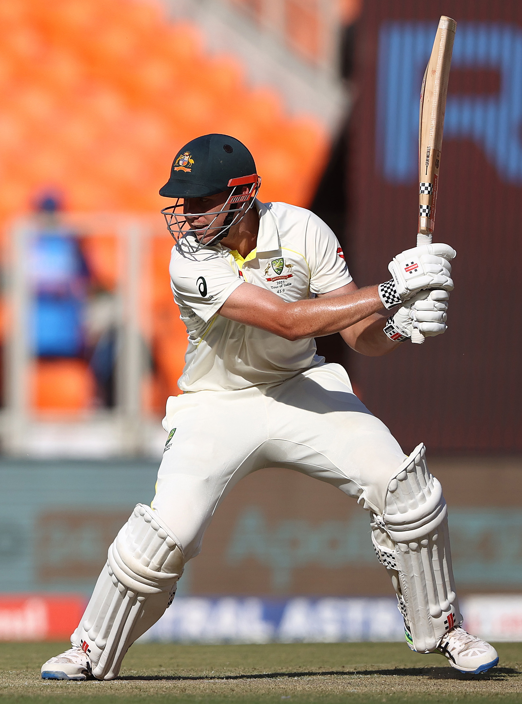 AHMEDABAD, INDIA - MARCH 09: Cameron Green of Australia bats during day one of the Fourth Test match in the series between India and Australia at Sardar Patel Stadium on March 09, 2023 in Ahmedabad, India. (Photo by Robert Cianflone/Getty Images)