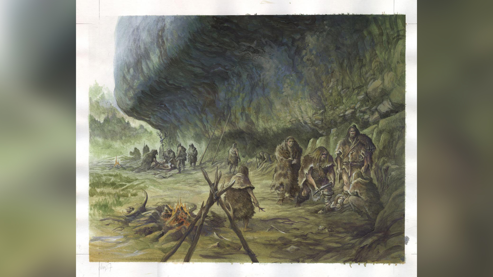 This artist's reconstruction shows a child's burial by Neanderthals at La Ferrassie in southwestern France.