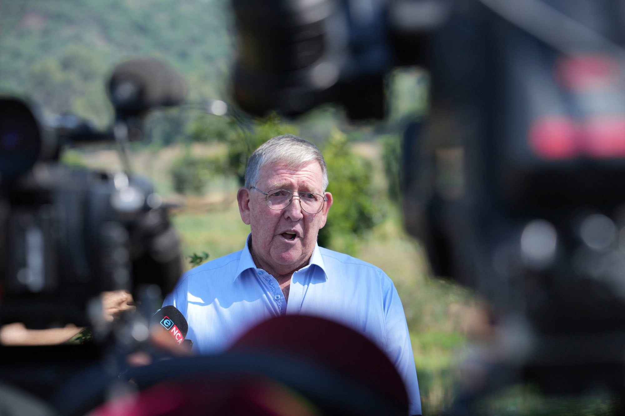 Rob Mathews, the Stenkamp family representative, speaks to the media outside the Atteridgeville Prison where Oscar Pistorius is being held, ahead of a parole hearing, in Pretoria, South Africa, Friday, Nov. 24, 2023