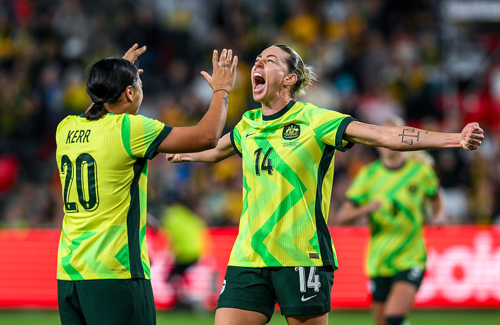 Alanna Kennedy celebrates after scoring her teams first goal.