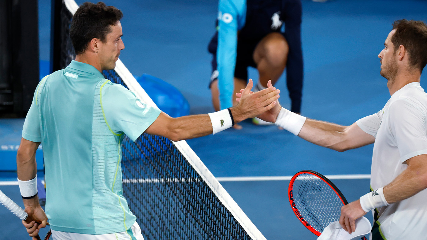 Australian Open 2023 Andy Murray v Roberto Bautista Agut match, handshake, video