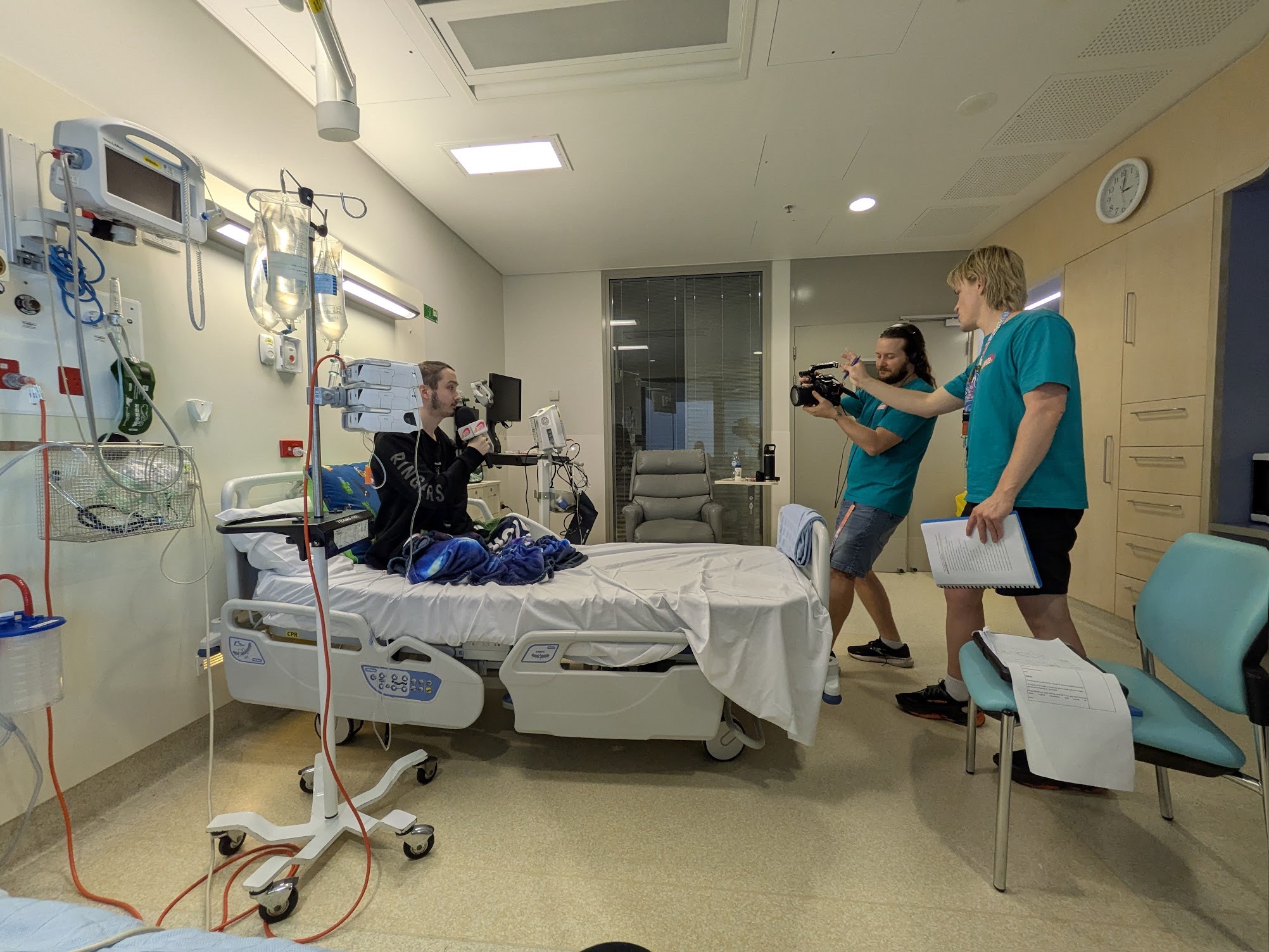 Brandan presents to camera during cancer treatment.