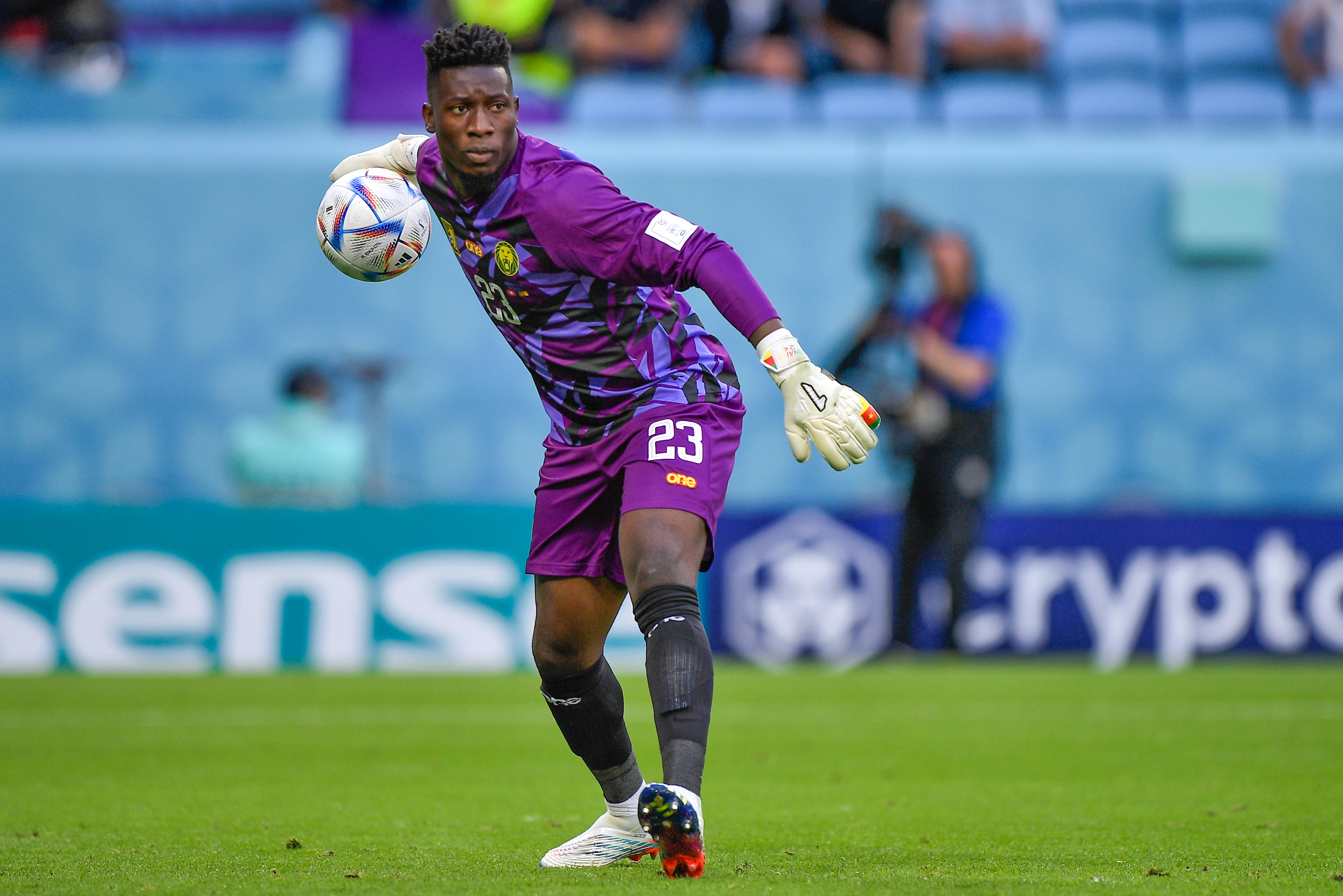 AL WAKRAH, QATAR - NOVEMBER 24: Andre Onana of Cameroon during the Group G - FIFA World Cup Qatar 2022 match between Switzerland and Cameroon at the Al Janoub Stadium on November 24, 2022 in Al Wakrah, Qatar (Photo by Pablo Morano/BSR Agency/Getty Images)