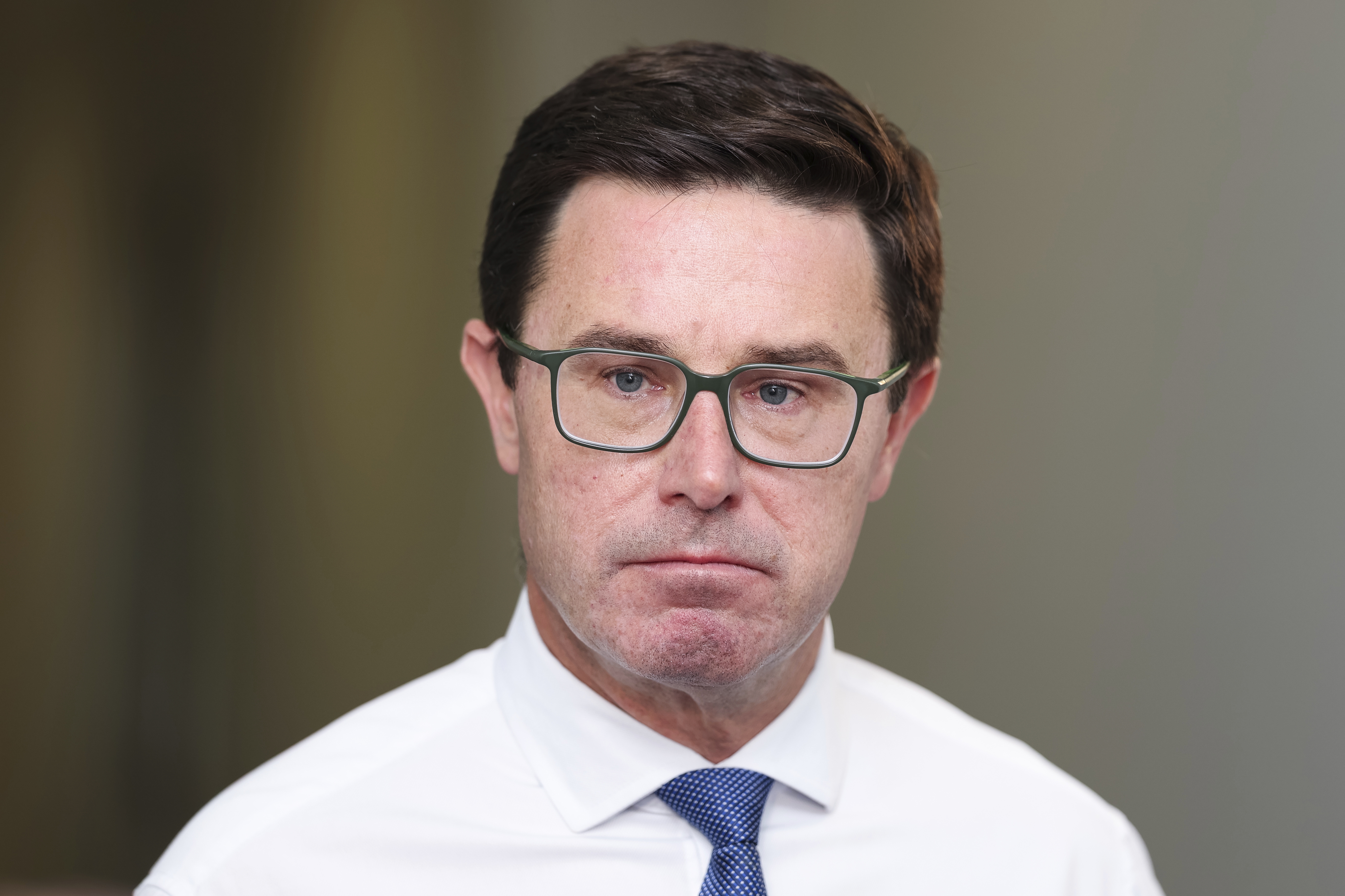 Nationals leader David Littleproud during a doorstop interview in the press gallery at Parliament House in Canberra on Thursday 5 February 2026. fedpol Photo: Alex Ellinghausen