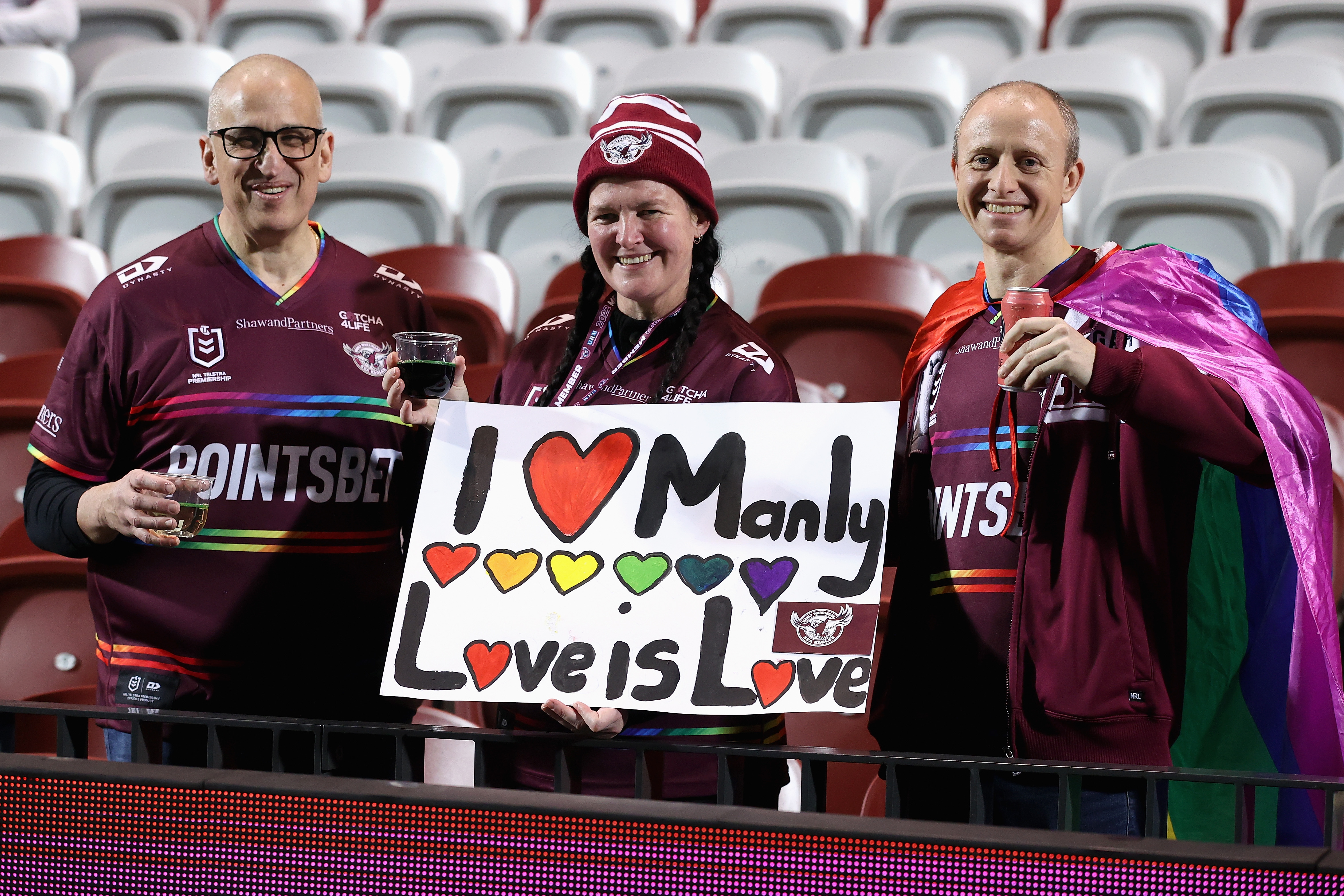 Manly fans show their colours at Brookvale Oval.