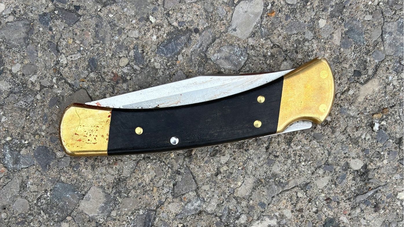 This photo provided by the Grand Traverse County Sheriff's Office on Sunday, July 27, 2025, shows the knife that authorities say was used to stab 11 people at a Walmart on Saturday, July 26, in Traverse City, Mich. (Grand Traverse County Sheriff's Office via AP)